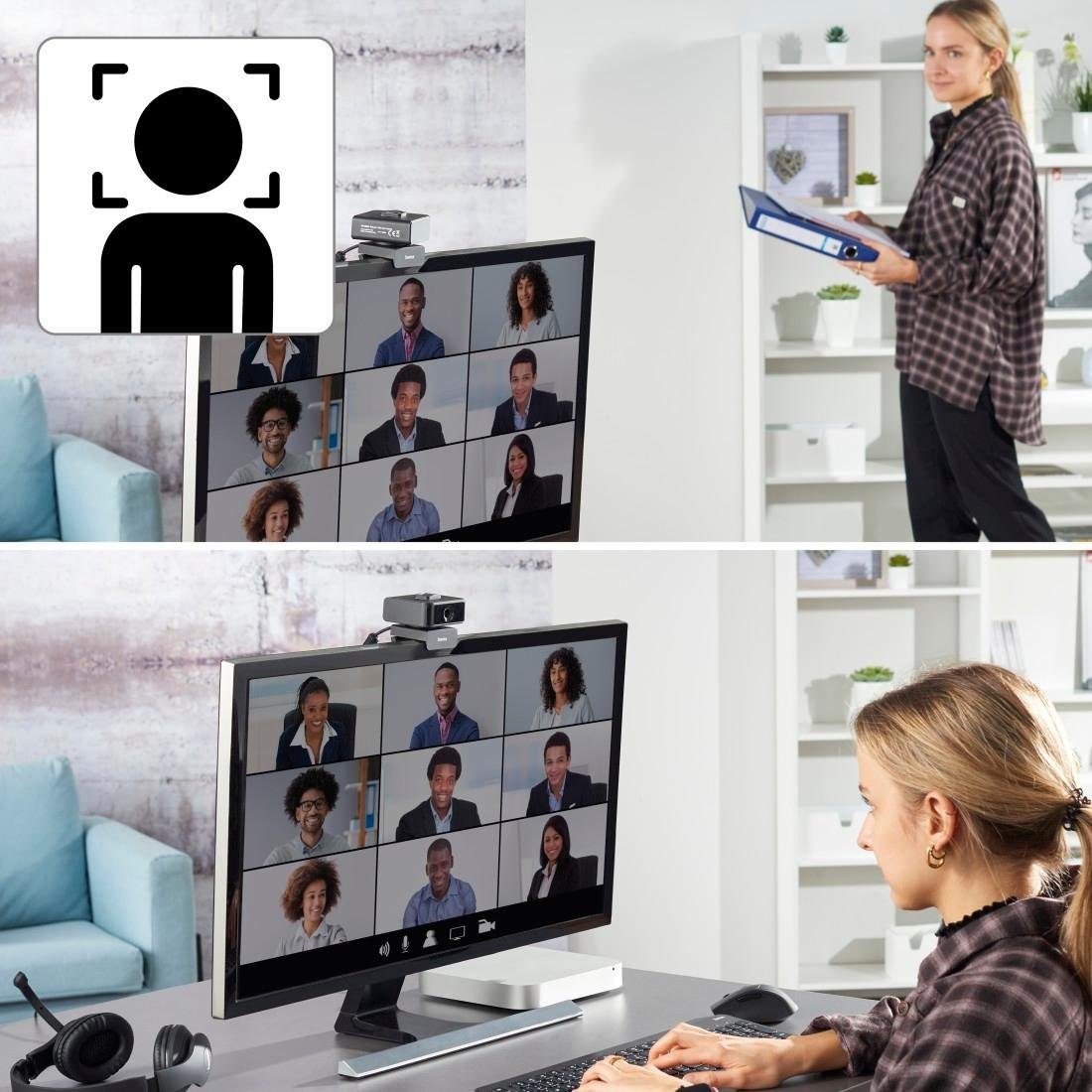 Hama Full HD Streaming Webcam-Face Tracking-Mikrofon-Rauschunterdrückung Webcam (Zusatzfunktionen: 1/4 Zoll-Gewinde, Autom. Belichtungsanpassung)