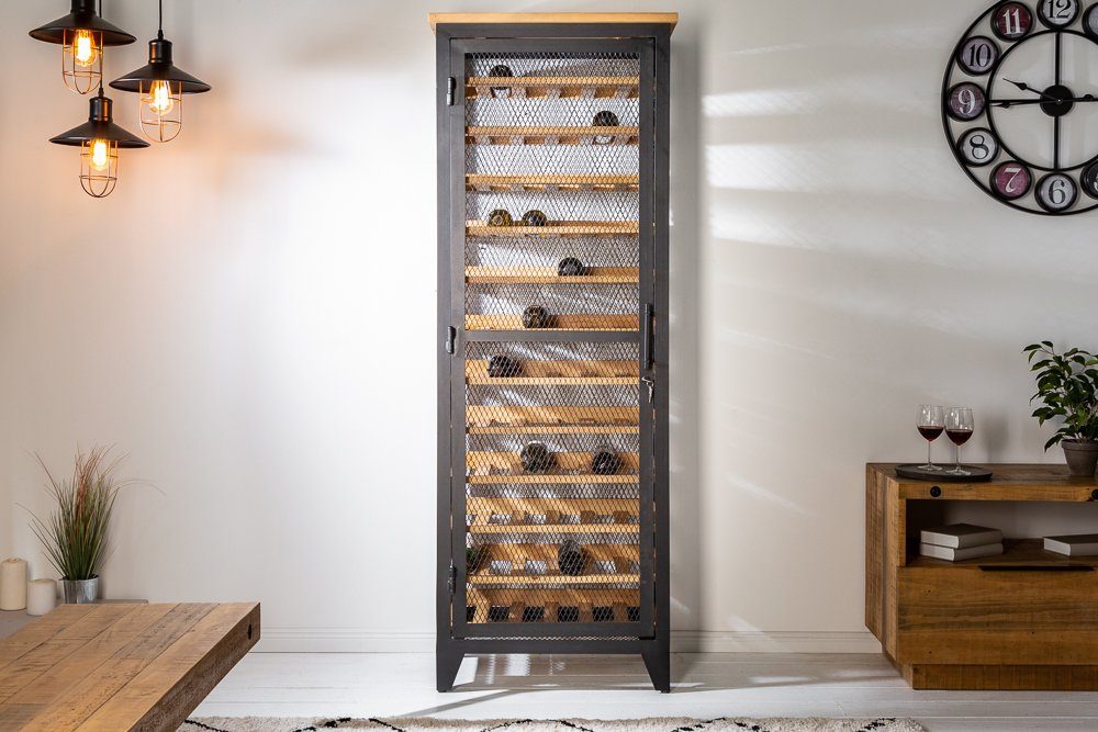 riess-ambiente Weinregal BODEGA 184cm schwarz / natur, Einzelartikel 1-tlg., Wohnzimmer · Massivholz · Metall · für 72 Flaschen · Industrial