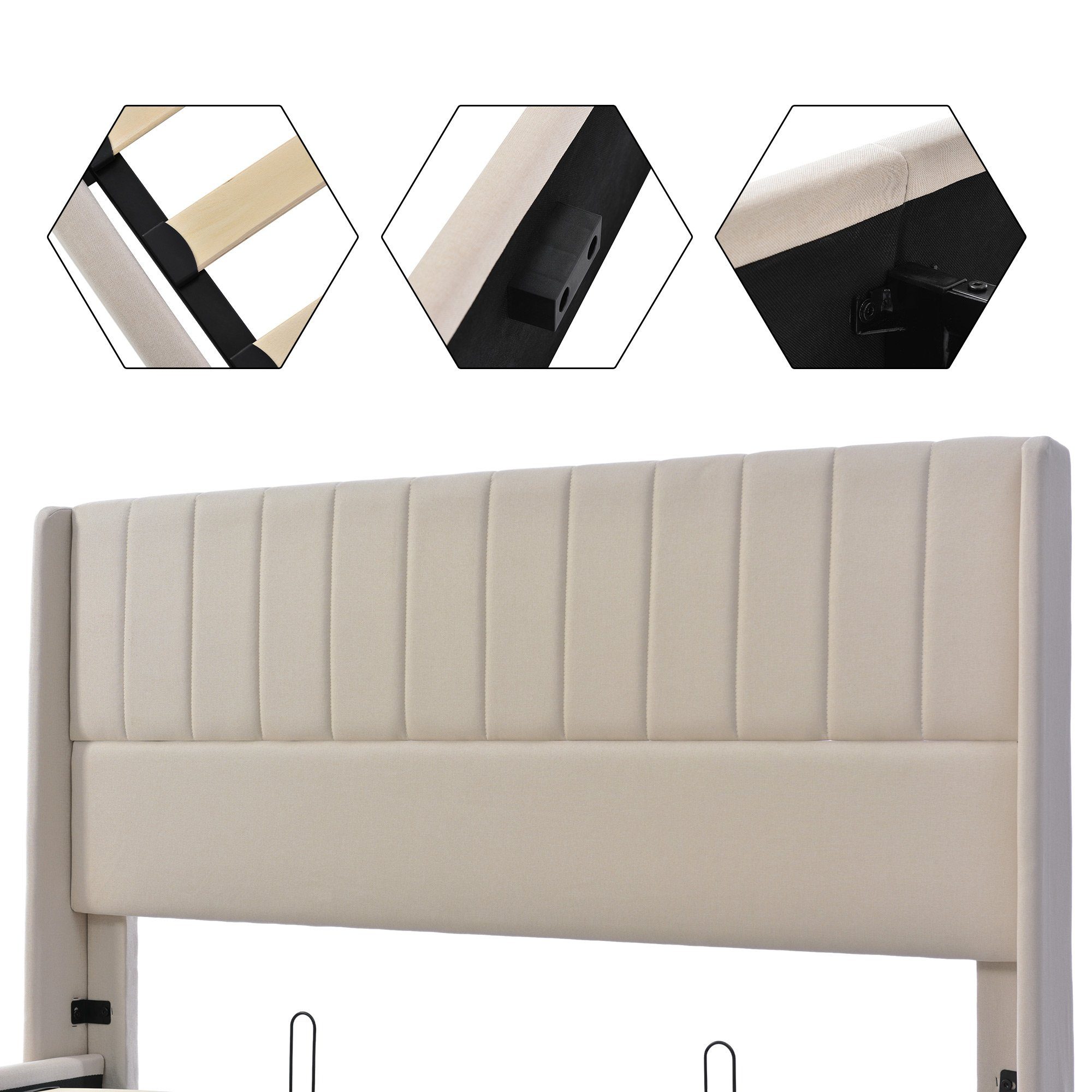 REDOM Polsterbett Stauraumbett Doppelbett (140x200cm Grau Leinen ohne Matratze), Bett mit Lattenrost aus Metallrahmen, Lattenrost aus Holz