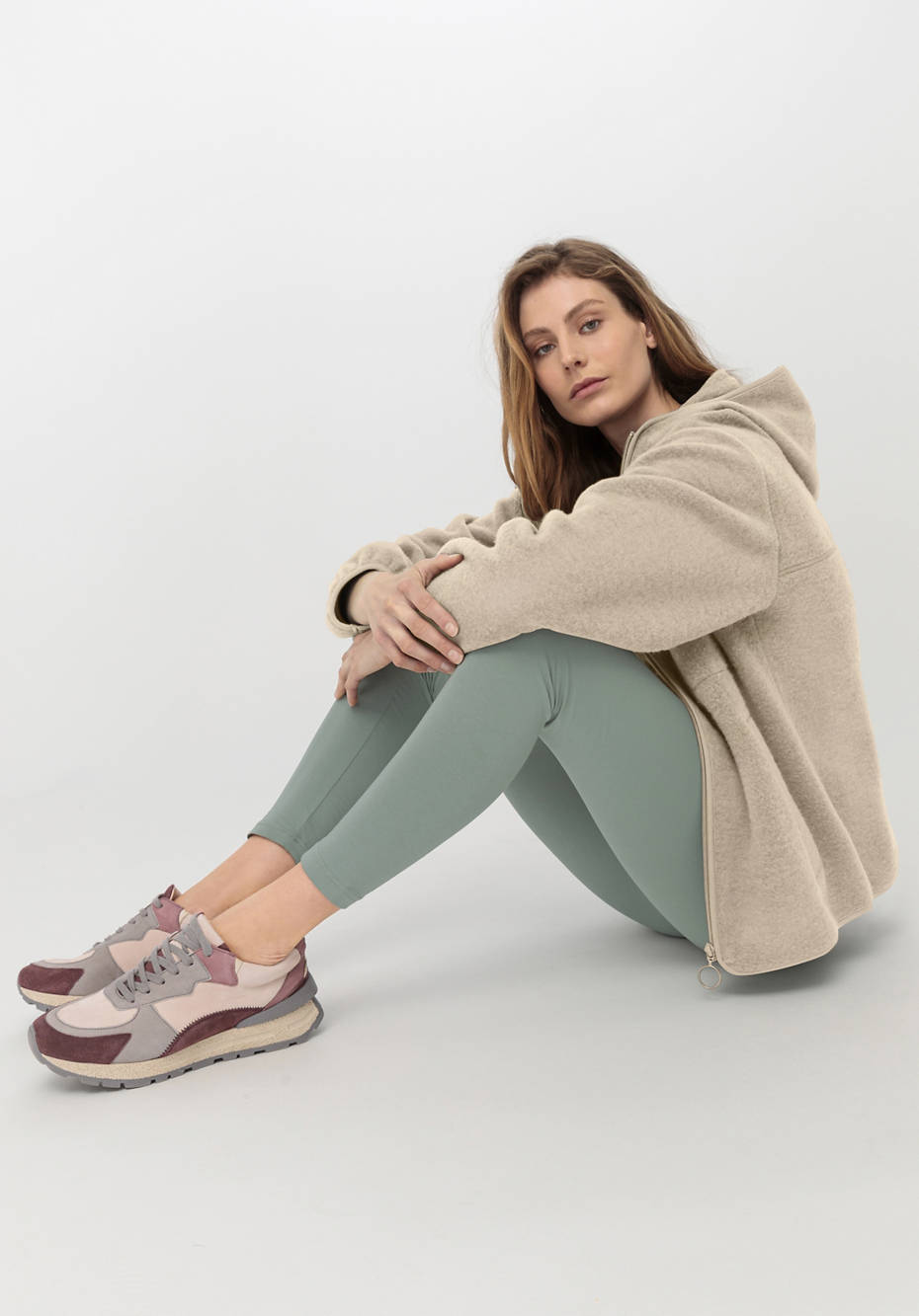 Wollfleece Jacke mit Kapuze aus reiner Bio-Merinowolle