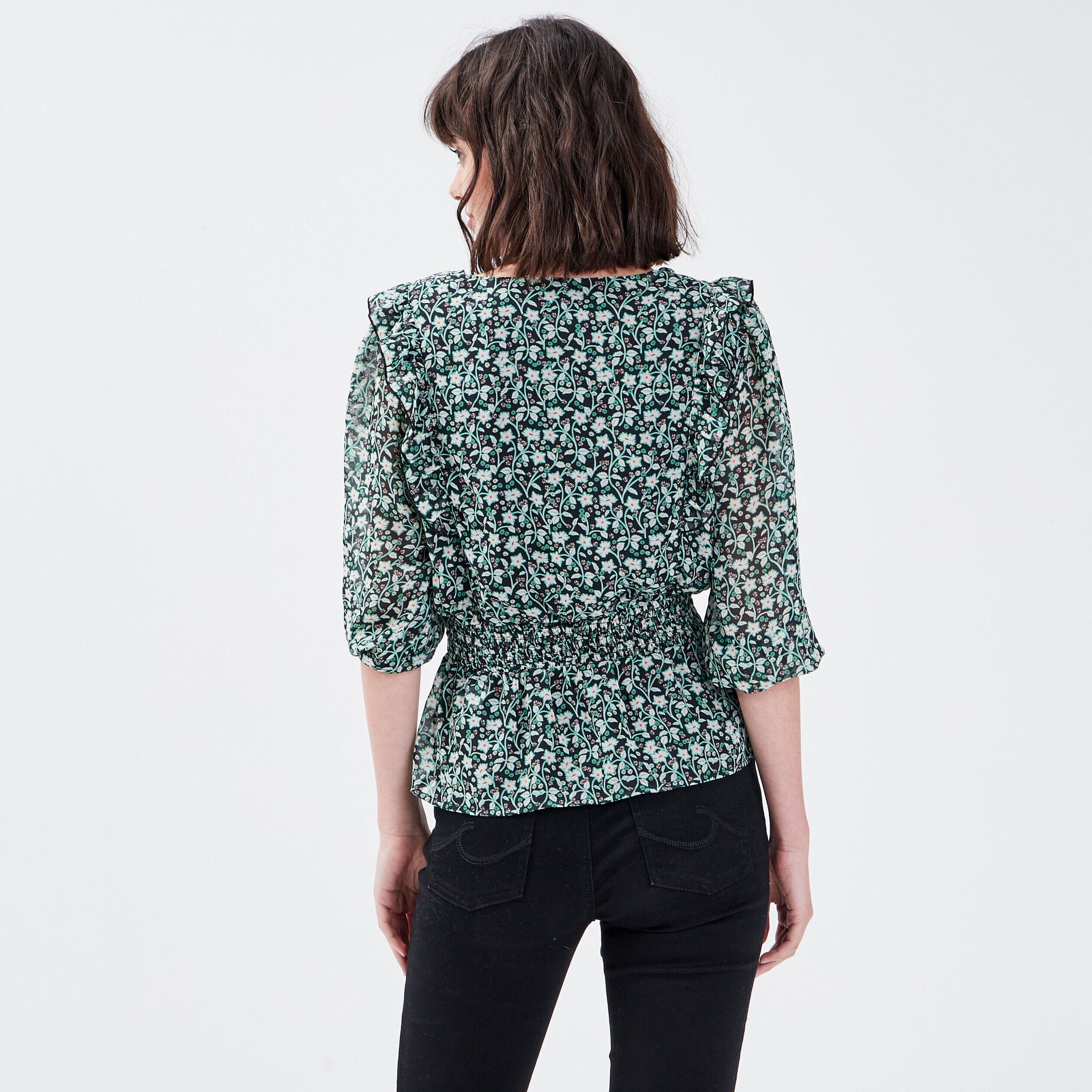 Blouse manches 3/4 noir femme | Cache Cache