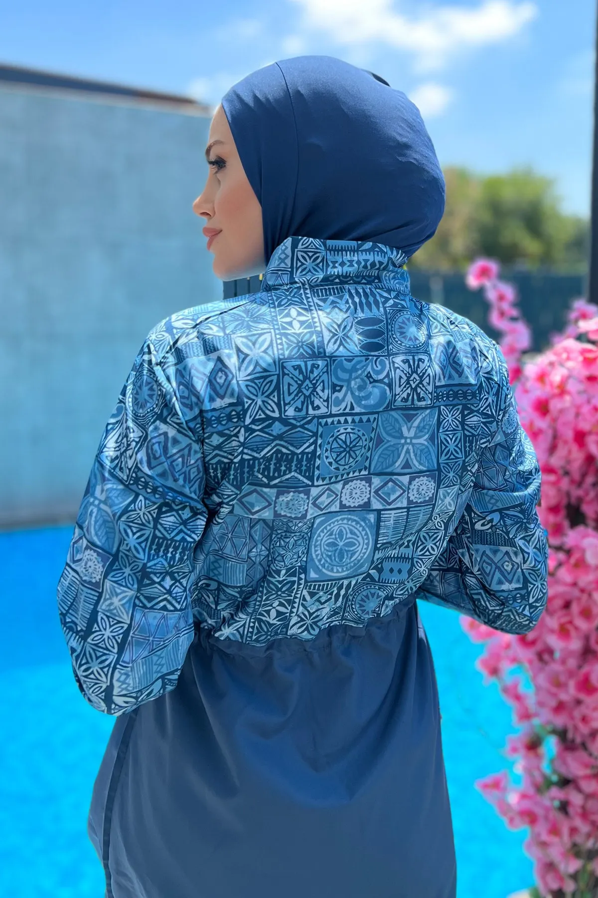 Remsa Mayo  Vollständig bedeckter Hijab-Badeanzug mit Fallschirmmuster, Fliesenmuster R040 Rabia