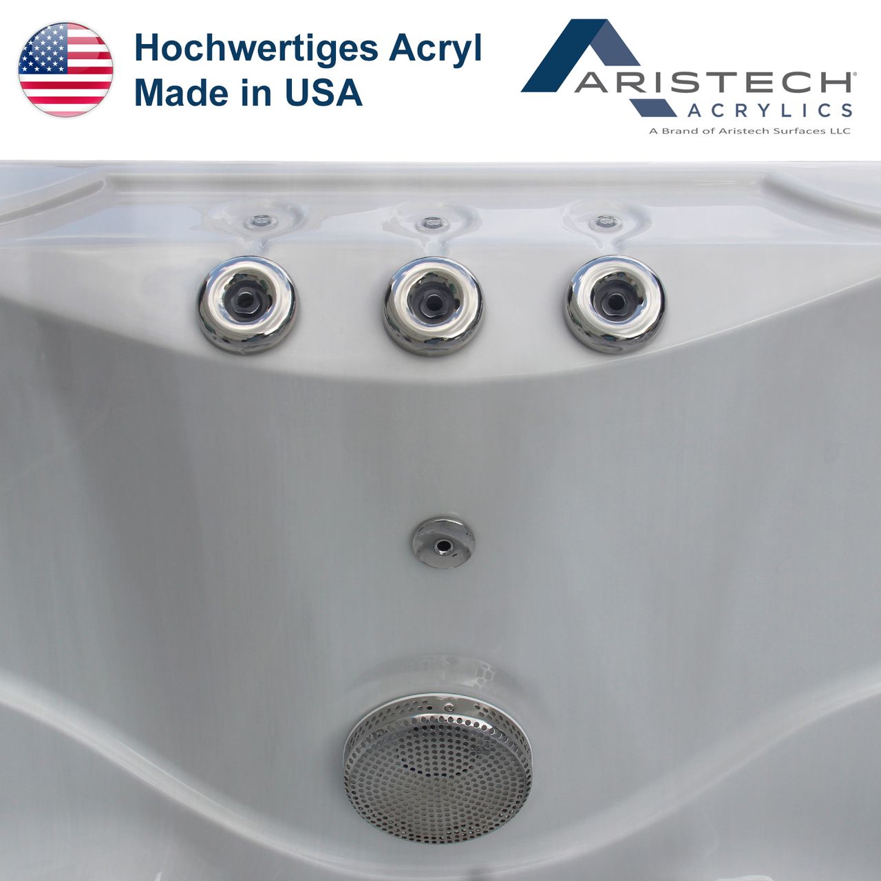 TroniTechnik Outdoor Whirlpool Spa TINO Weiß Silber Marmoriert 195cm x 127cm mit Heizung, Hydromassage, zwei Pumpen, isoliert