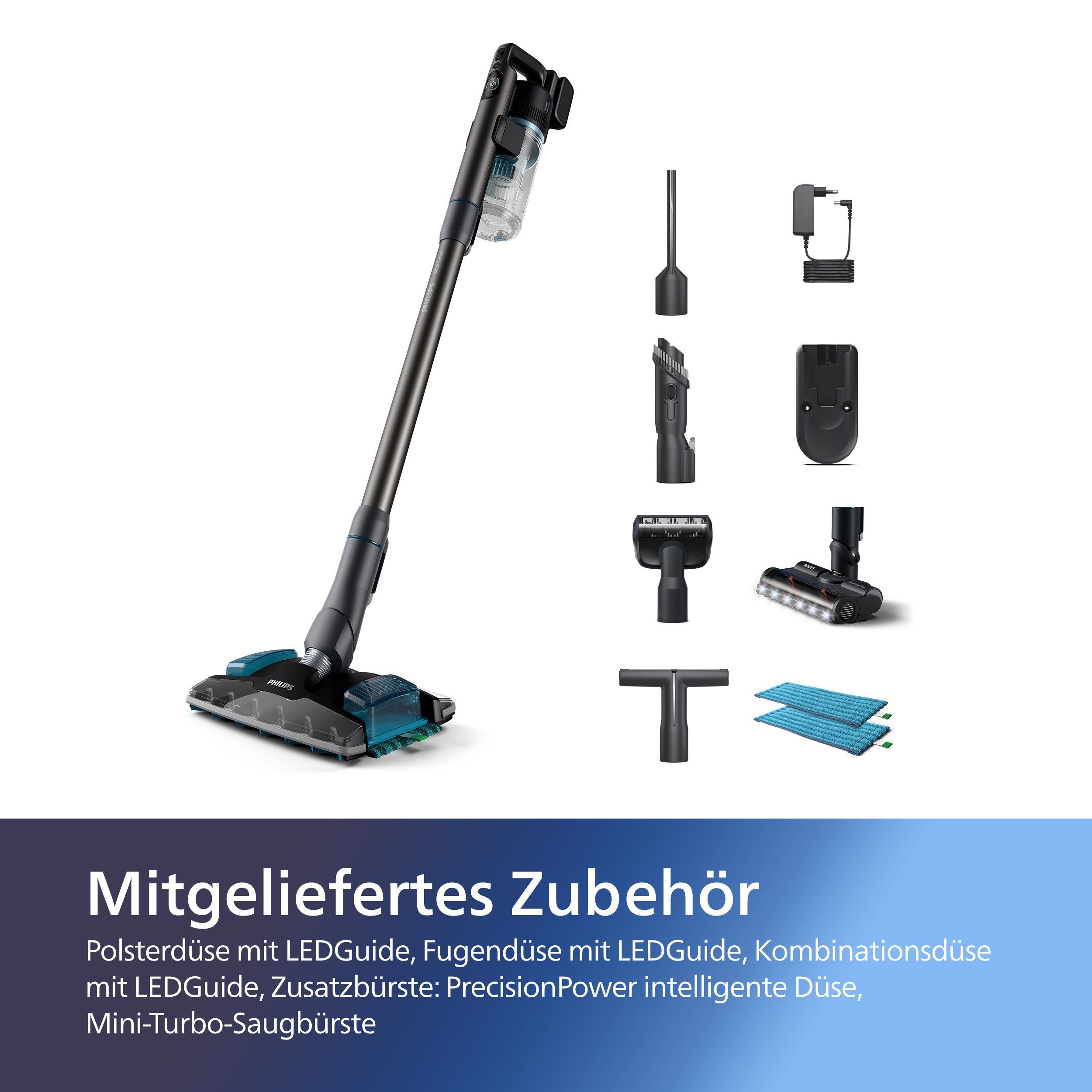 Philips Nass-Trocken-Akkusauger XC8055/01 Aqua Plus 8000 Series, 56,7 W, beutellos, mit PrecisionPower Smart-Düse, bis zu 80 Minuten Laufzeit