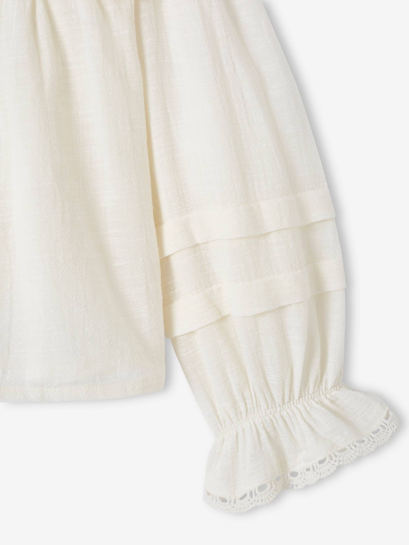 Blouse col vareuse à dentelle fille écru