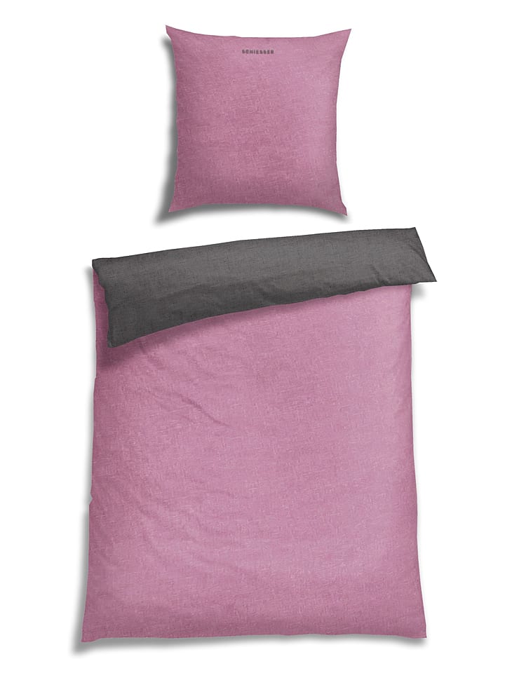 Schiesser Feinbiber-Bettwäsche-Set in Rosa/ Grau günstig kaufen