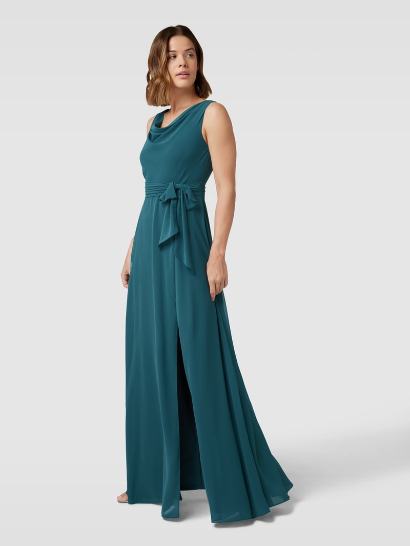 Abendkleid mit Wasserfallausschnitt in smaragdgrün meliert