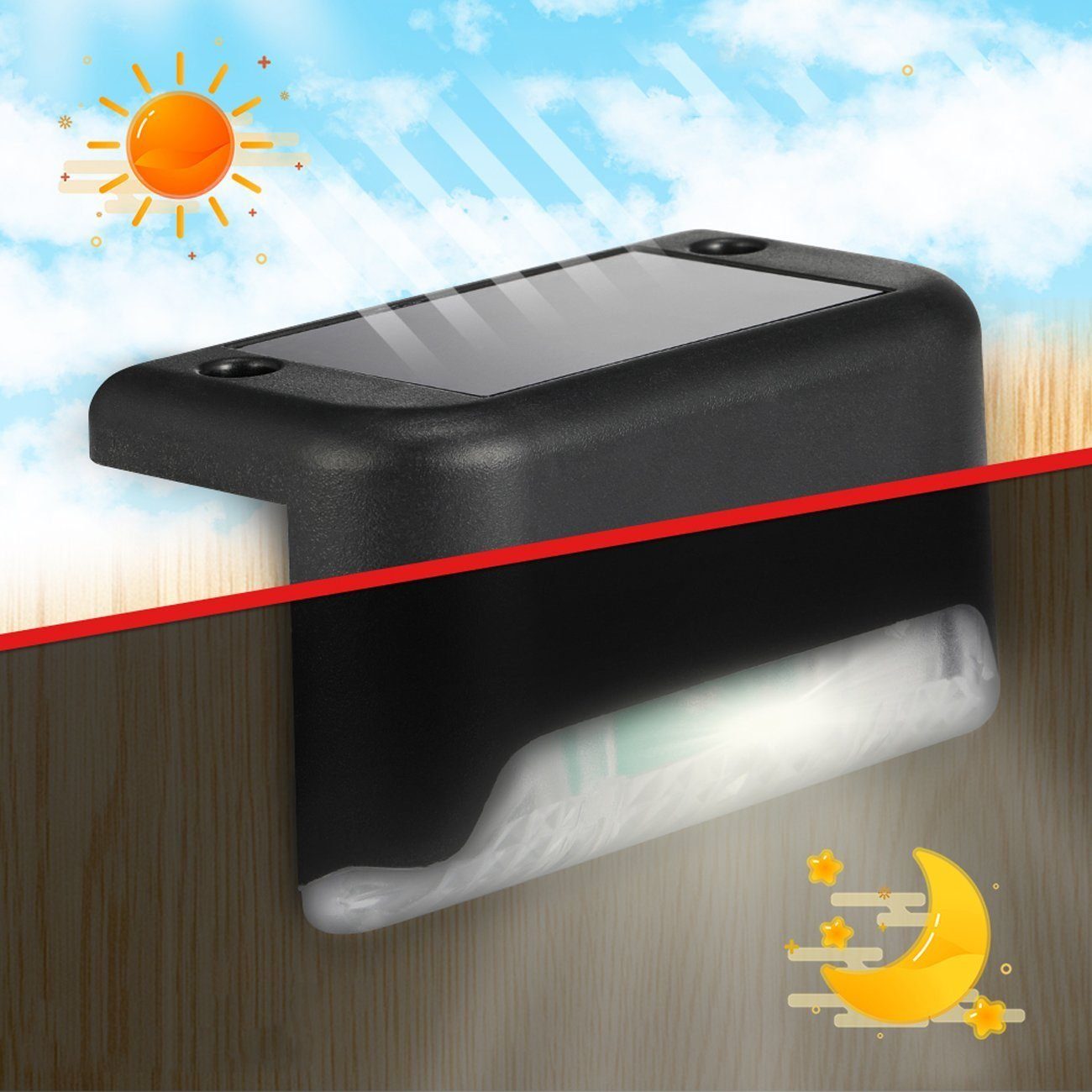 LETGOSPT LED Solarleuchte Solarleuchten für außen, Treppenlicht, wasserdicht, LED-Beleuchtung, LED fest integriert, warmweiß, Wandlampen, Zaunleuchte, Gartenleuchte, Außen Treppen Lampe