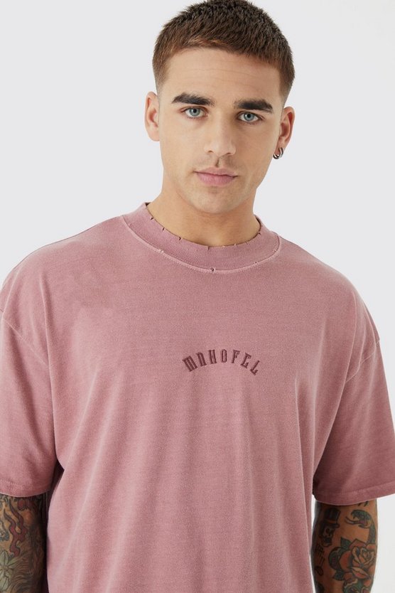 Zerrissenes Oversize T-Shirt mit Stickerei