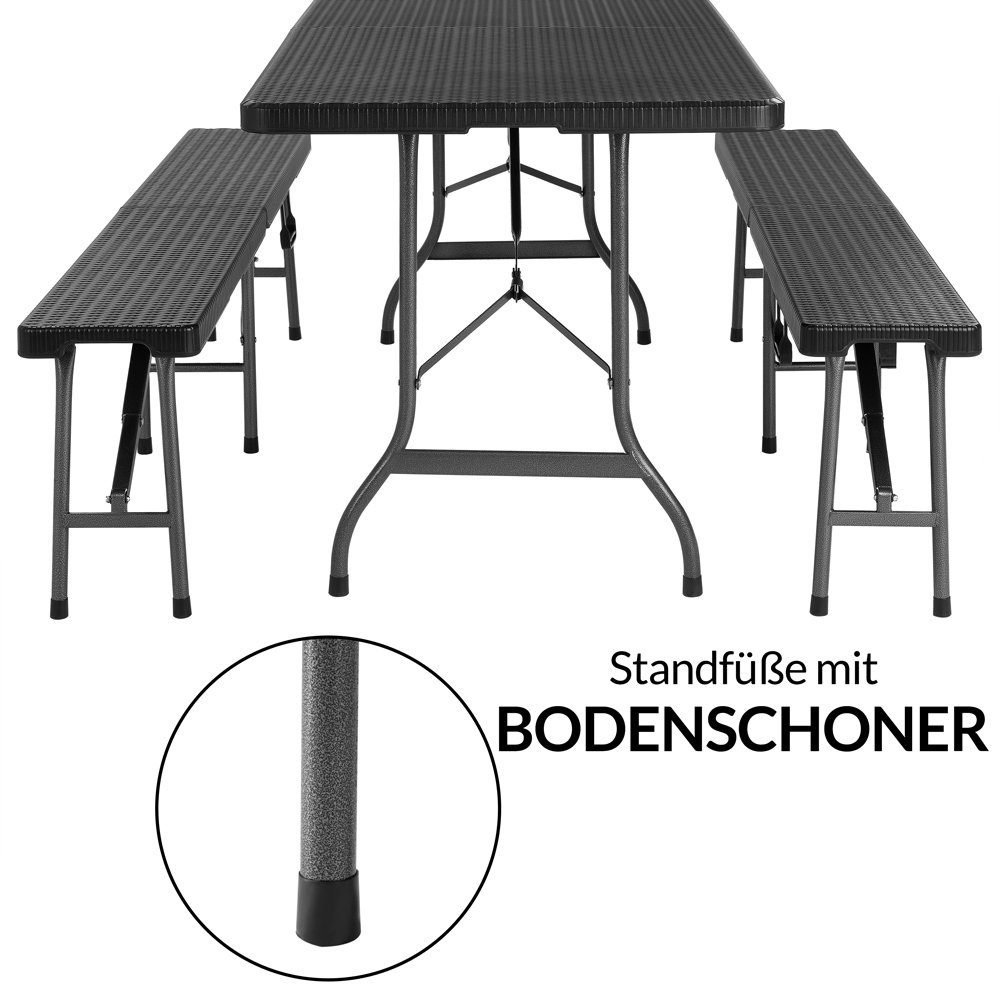Casaria Bierzeltgarnitur Malmö, (3-tlg), 180 cm Klappbar Rattan Optik Kunststoff 2x Bierbank 1x Breiter Tisch