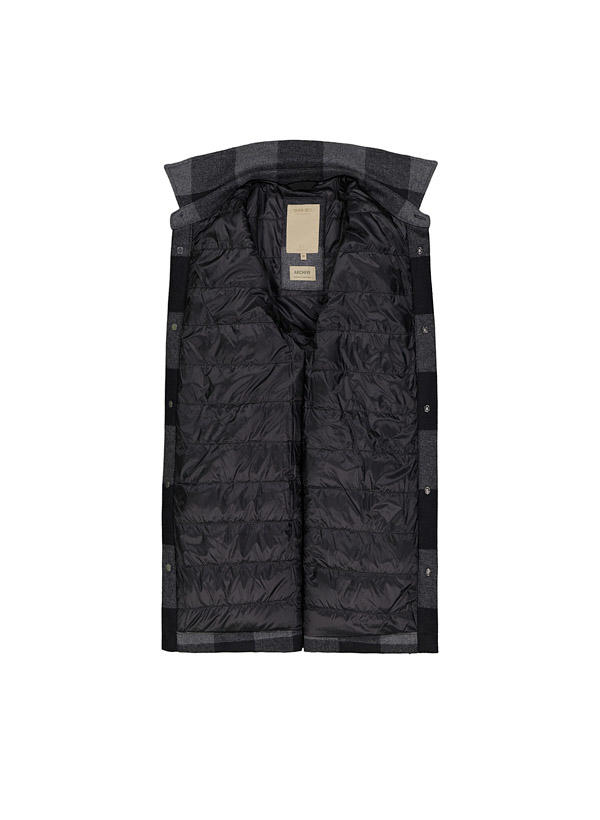 WOOLRICH, Overshirt Alaskan, Wolle, Daunen gefüttert, grau-schwarz kariert