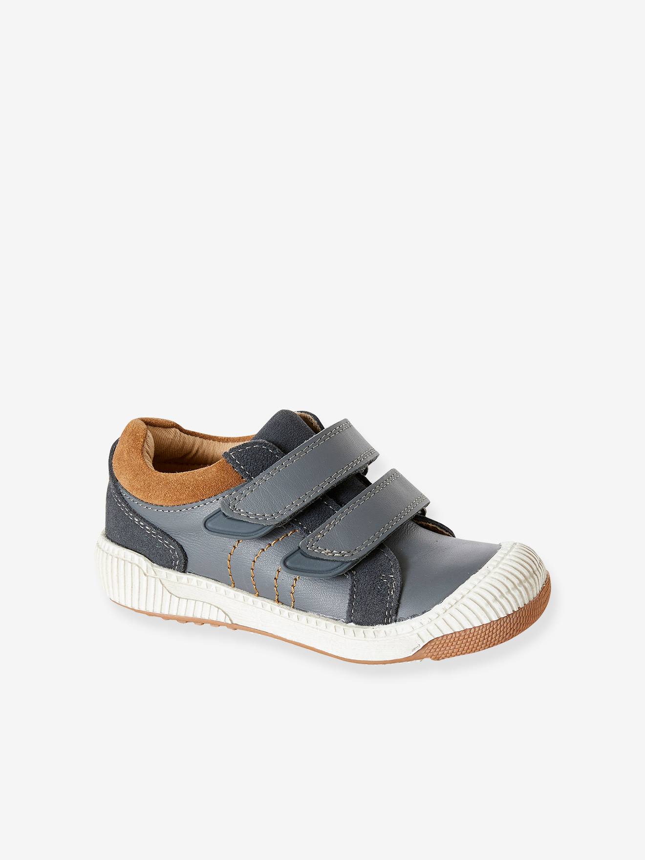 Baskets cuir garçon collection maternelle gris foncé