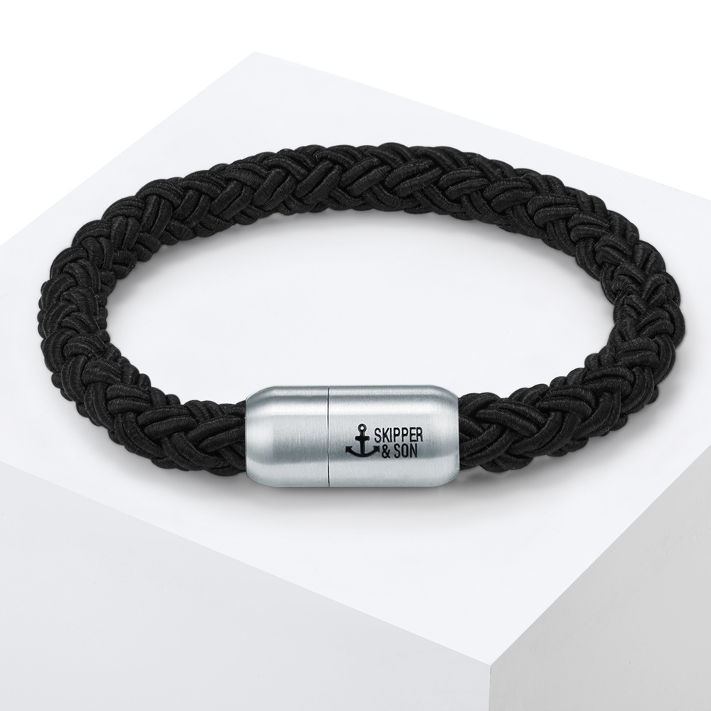 Skipper & Son Bracelet en acier inoxydable Nylon en Noir Bracelet