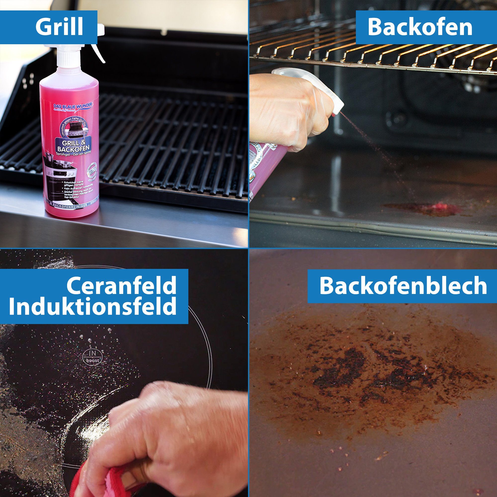 Das Blaue Wunder® Grill- und Backofen Sprühgel Backofenreiniger (inkl. Sprühkopf selbstarbeitender Fettlöser für Herd, Backofen, Grill)