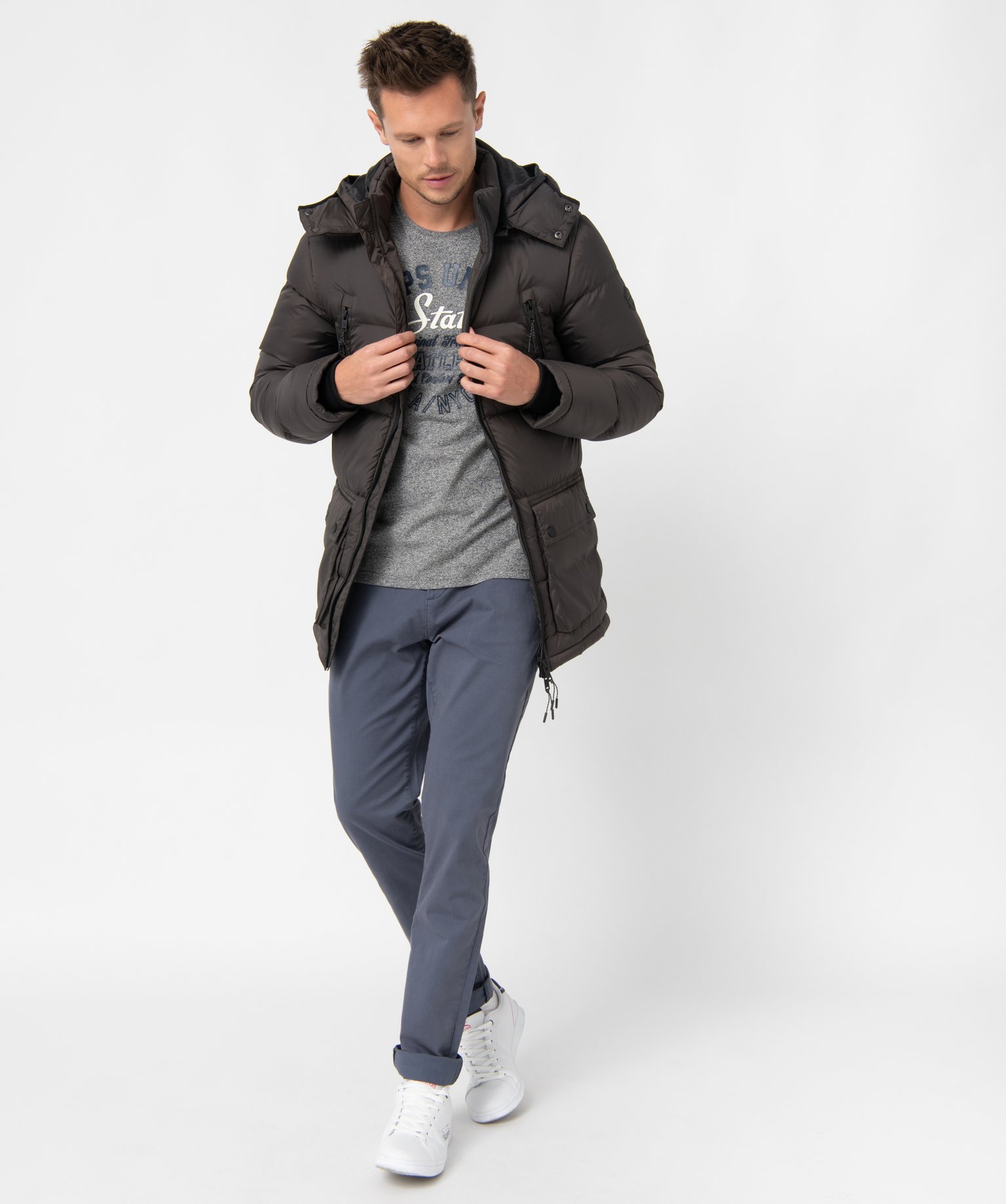Parka homme multipoche à capuche amovible kaki | GEMO