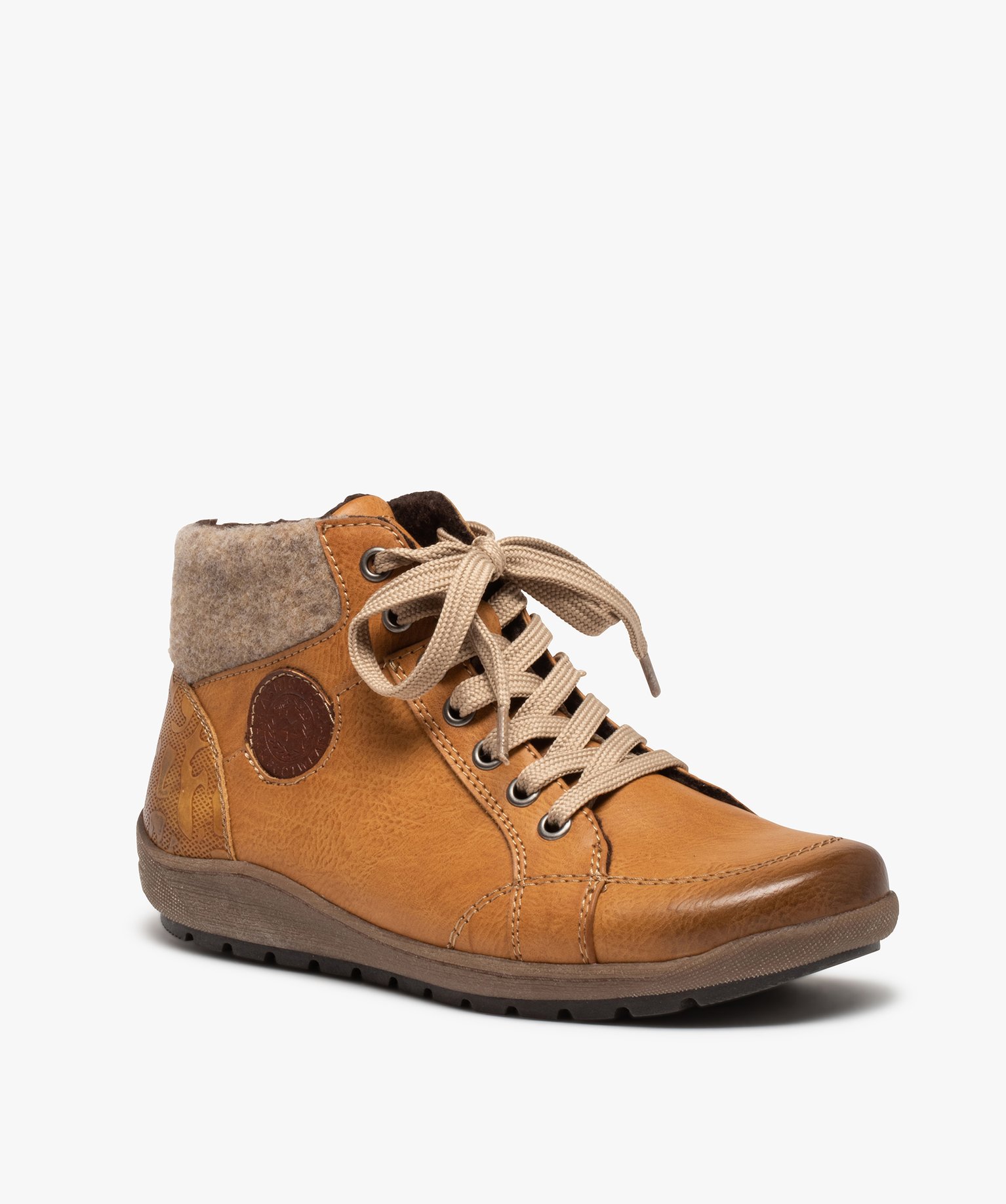 Boots femme confort avec col en maille – Softrelax camel | GEMO