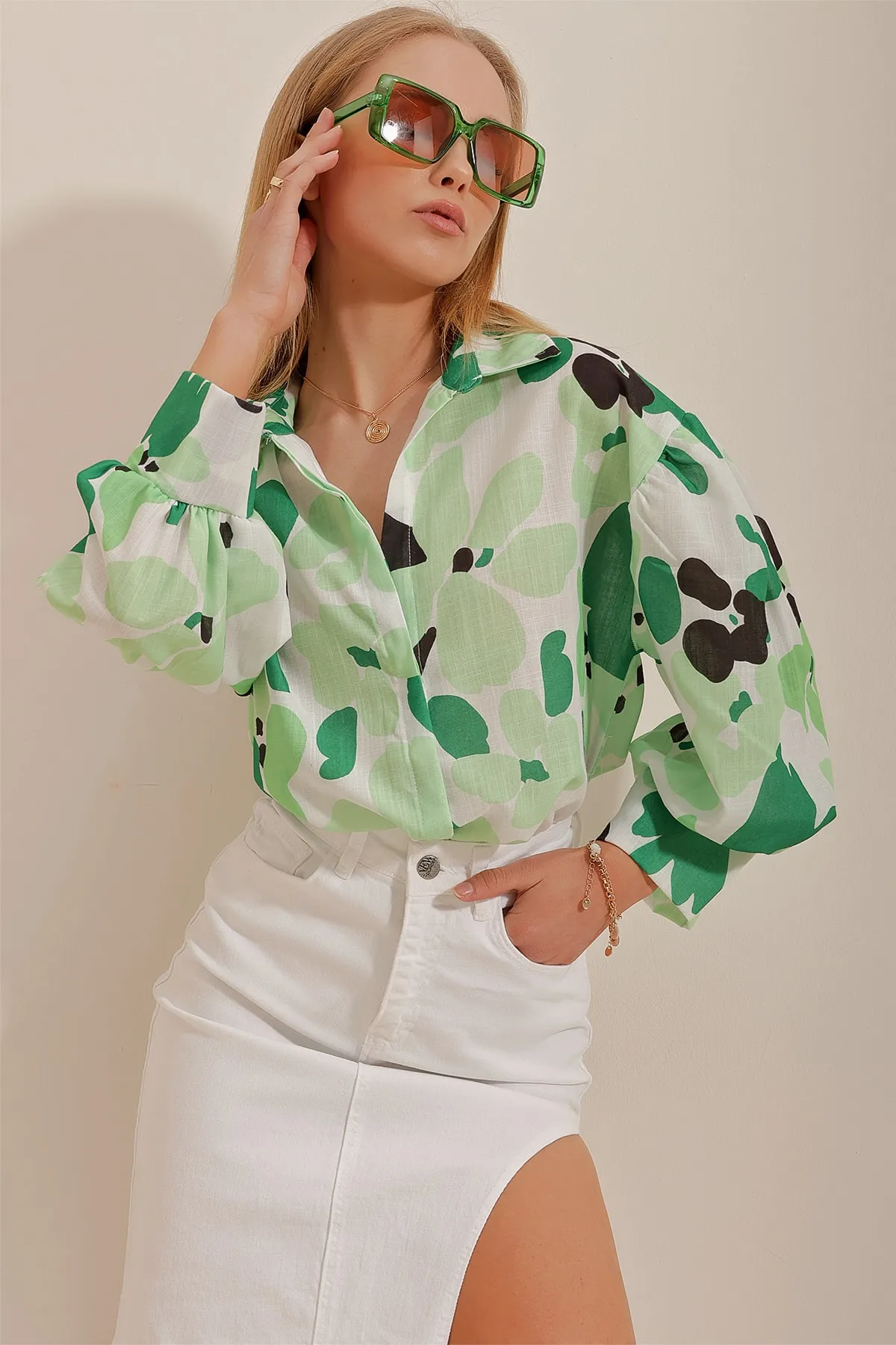 Trend Alaçatı Stili  Hemd - Grün - Regular Fit
