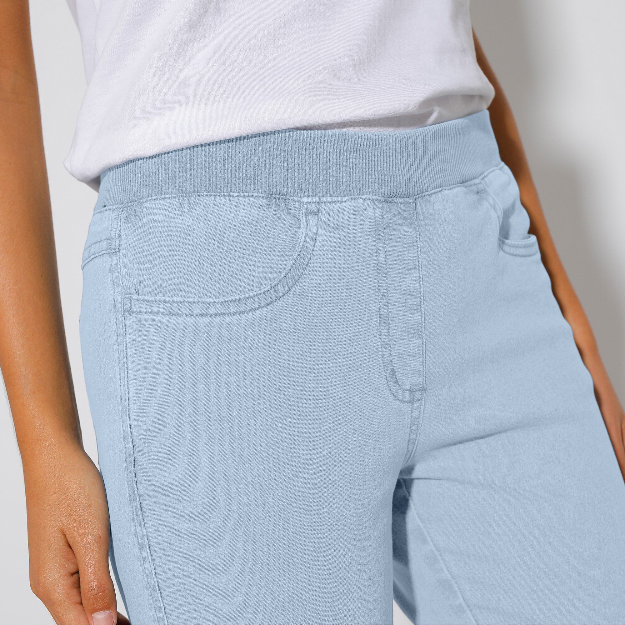 Pantacourt jean taille élastiquée