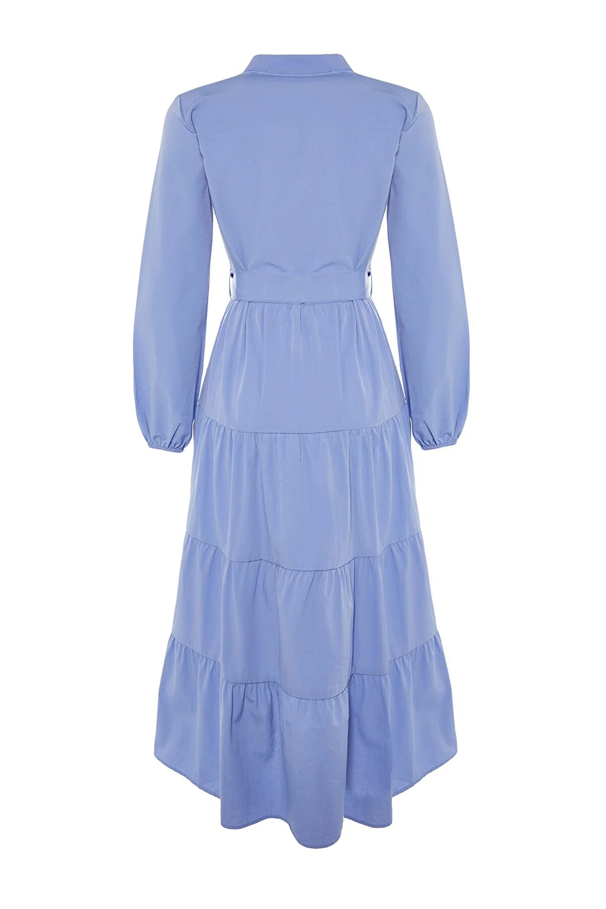 Trendyol Modest  Lila gewebtes Kleid mit Gürtel, Chefkragen und Knopfdetail TCTSS21EL3343