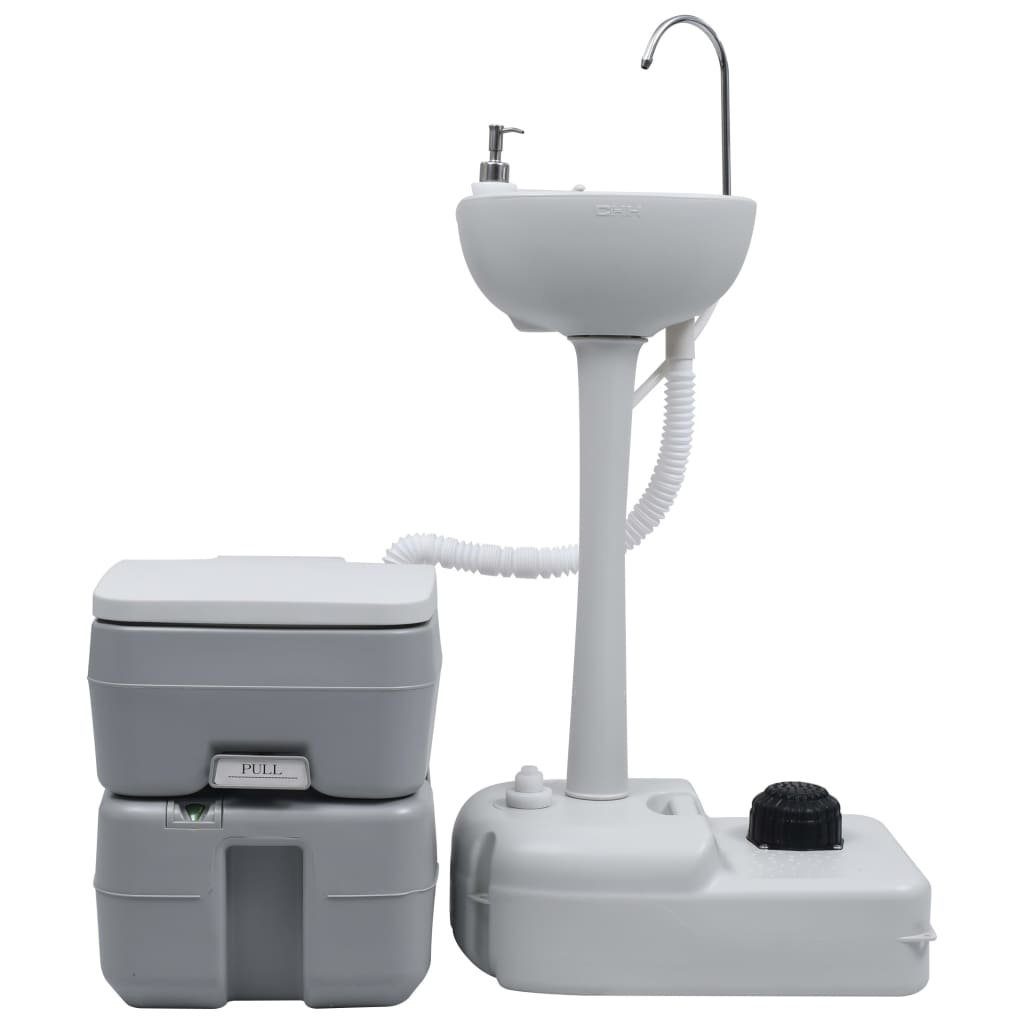vidaXL Campingtoilette Campingtoilette und Handwaschbecken Set Tragbar Grau