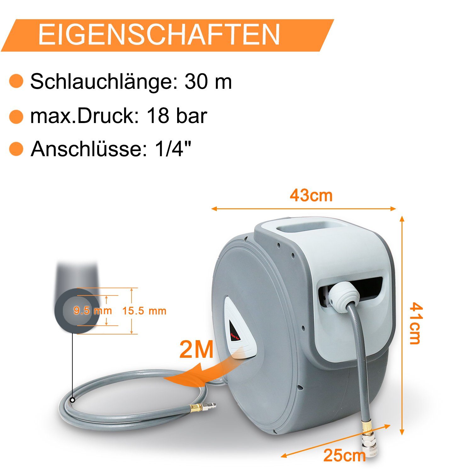 Clanmacy Hochdruckschlauch 30m Druckluftschlauch Aufroller Schlauchaufroller Schlauchtrommel 1/4