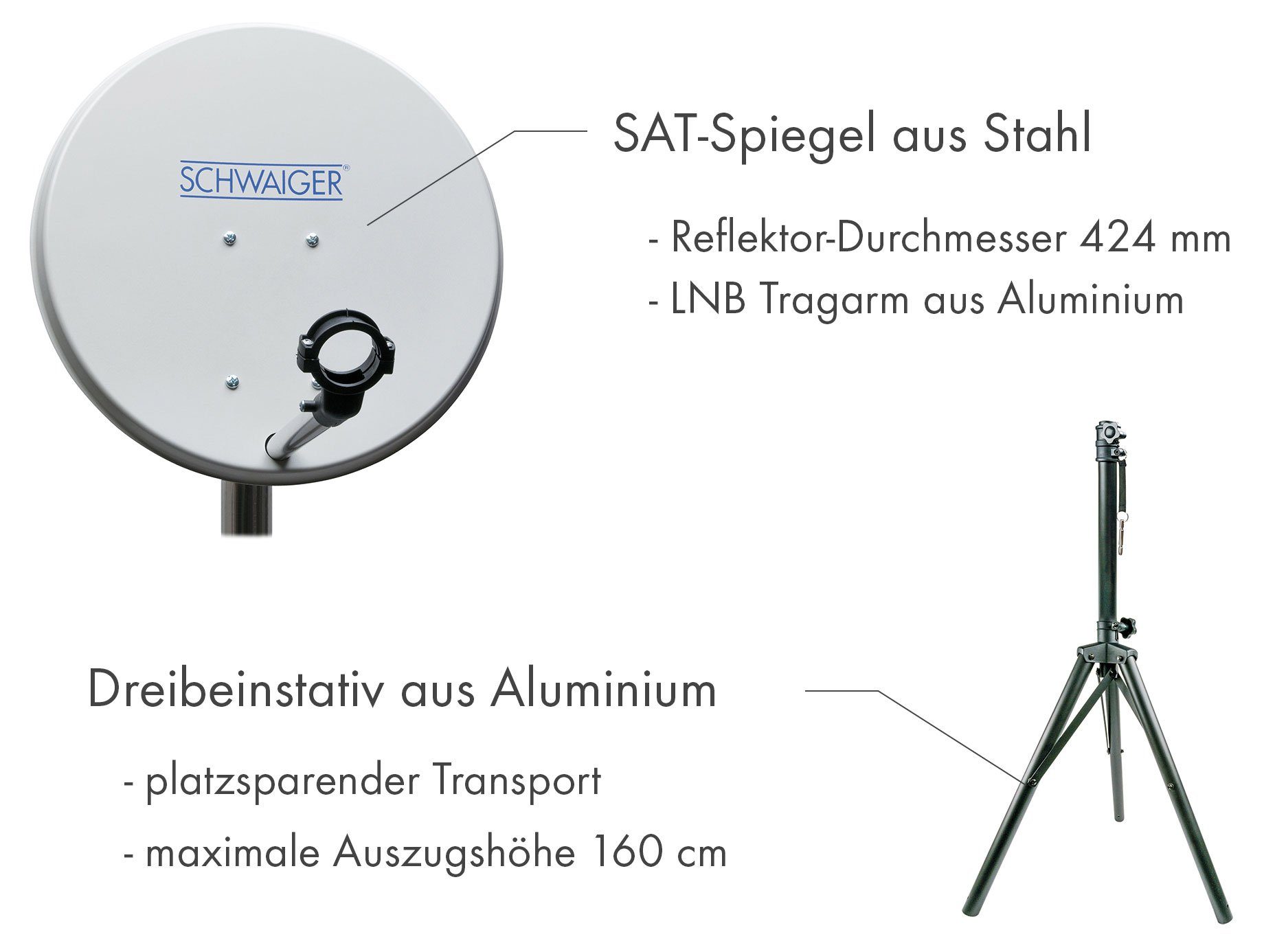 Schwaiger TVSET3 SAT-Antenne (42 cm, Stahl, Single LNB, hellgrau)