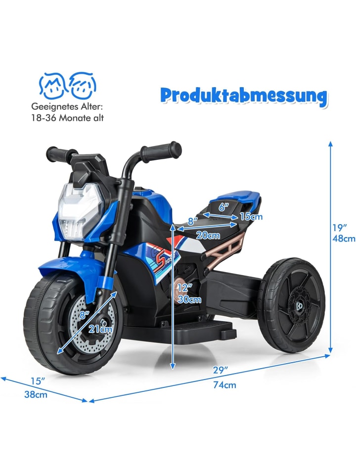 COSTWAY 2in1 Elektro Motorrad Kinder 74x38x48cm in Blau günstig kaufen onesize