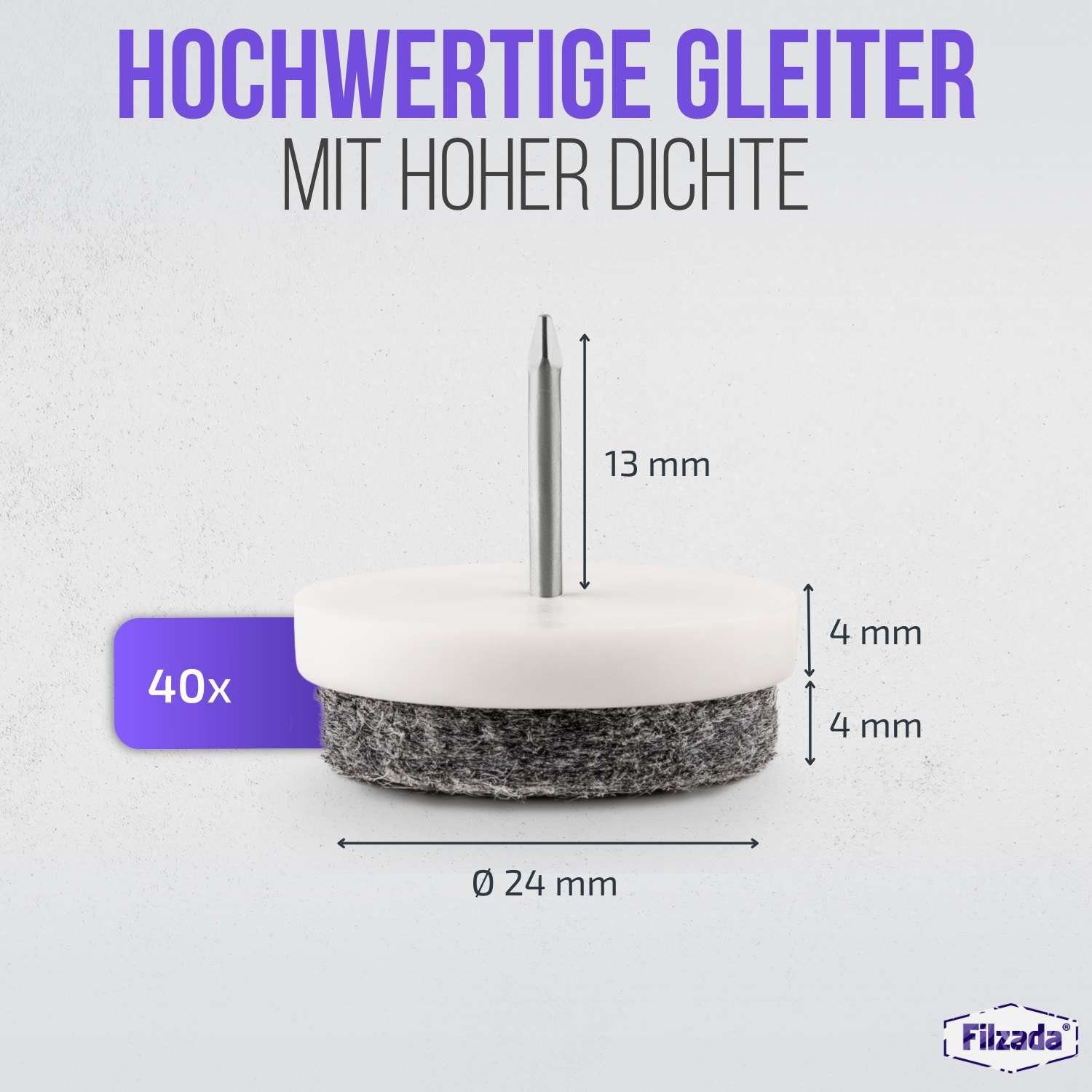 Filzada Filzgleiter 40x Filzgleiter Nagel Ø20mm Filz Möbelgleiter zum Nageln Stuhlgleiter