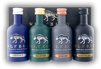 Wolfburn Miniset Northland, Morven, Aurora, Lankskip 4x0,05 Liter Wolfburn Miniset Northland, Morven, Aurora, Lankskip 4x0,05 Liter  0,2	 Liter - Vol 49%