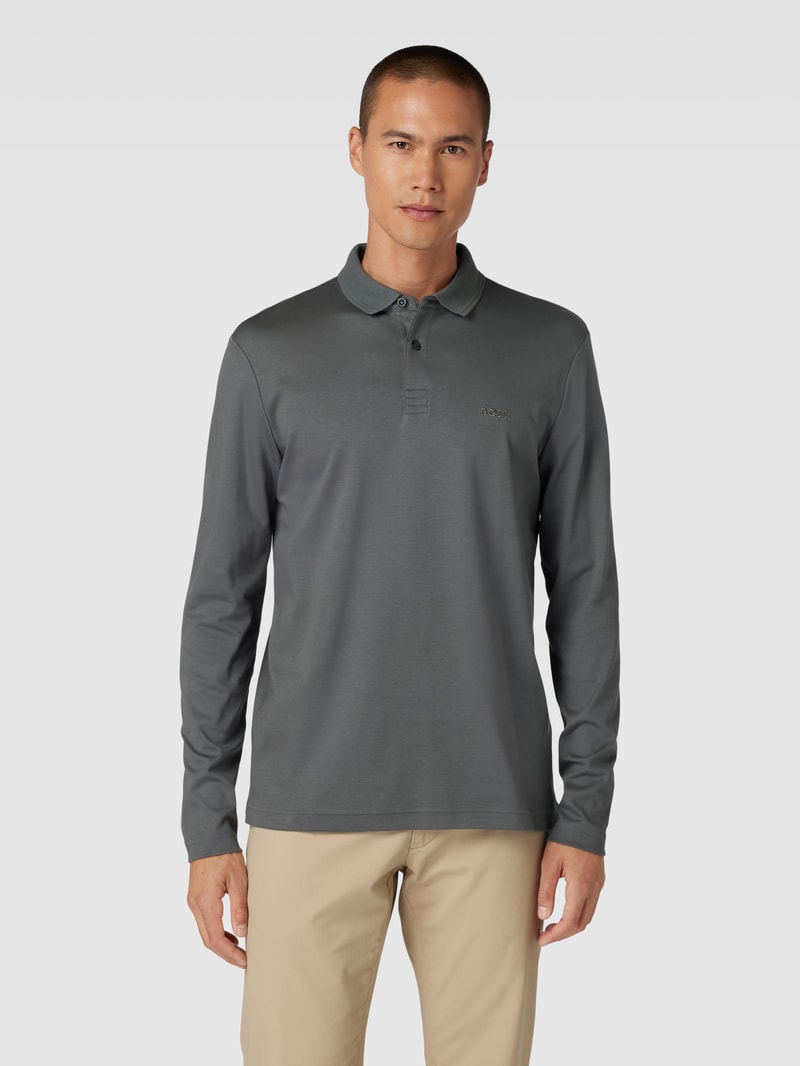 Poloshirt mit Label-Stitching Modell 'PIROL' in dunkelgrau