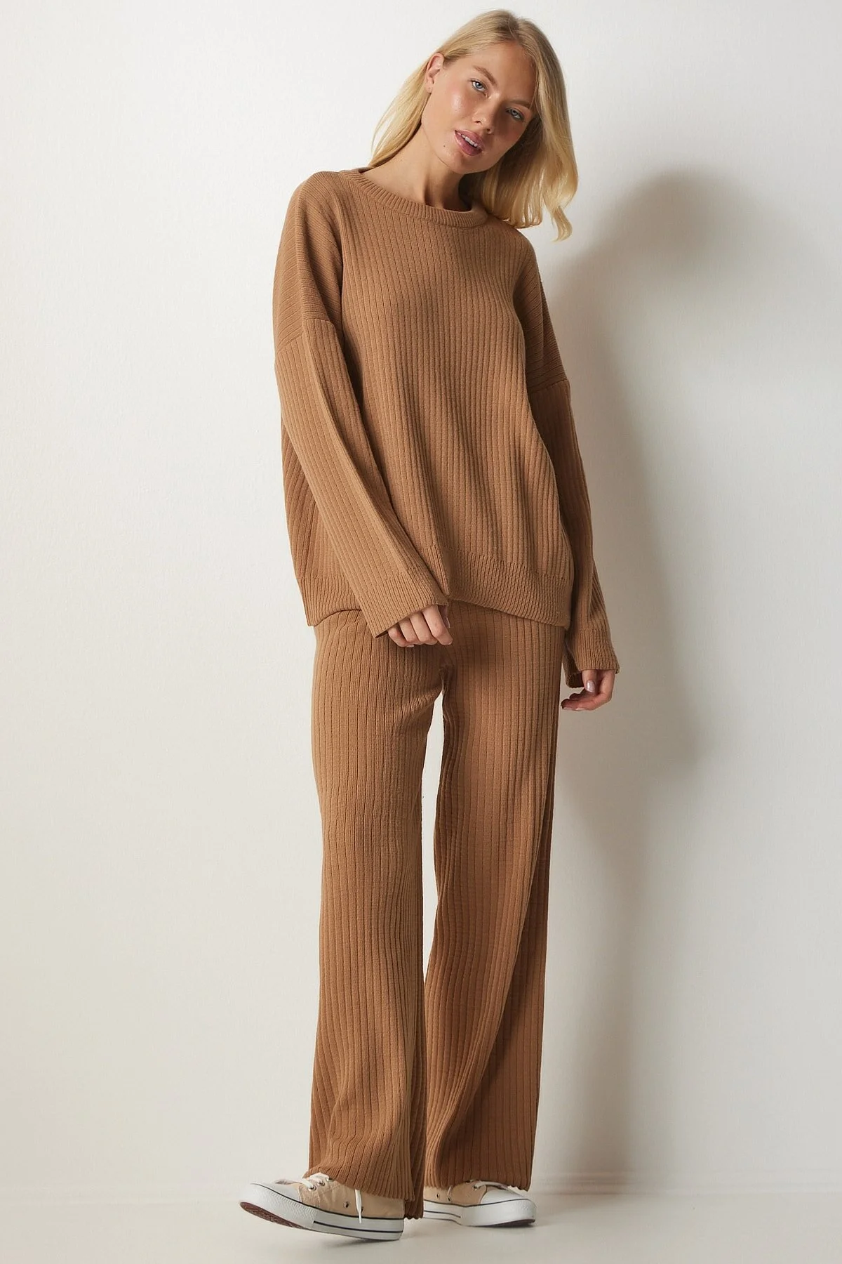 Happiness İstanbul  Damen-Strick-Sweatshirt-Hosen-Set in Keksform, MX00112