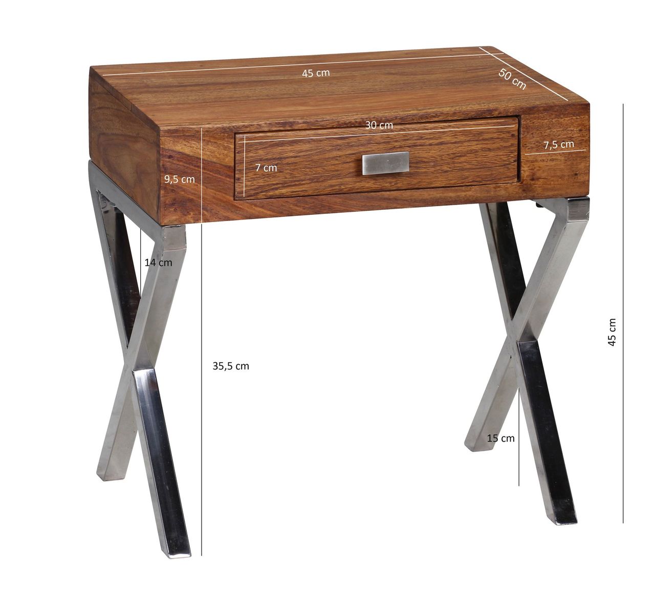 Wohnling Sheesham Massivholz Nachtkonsole mit Schublade
