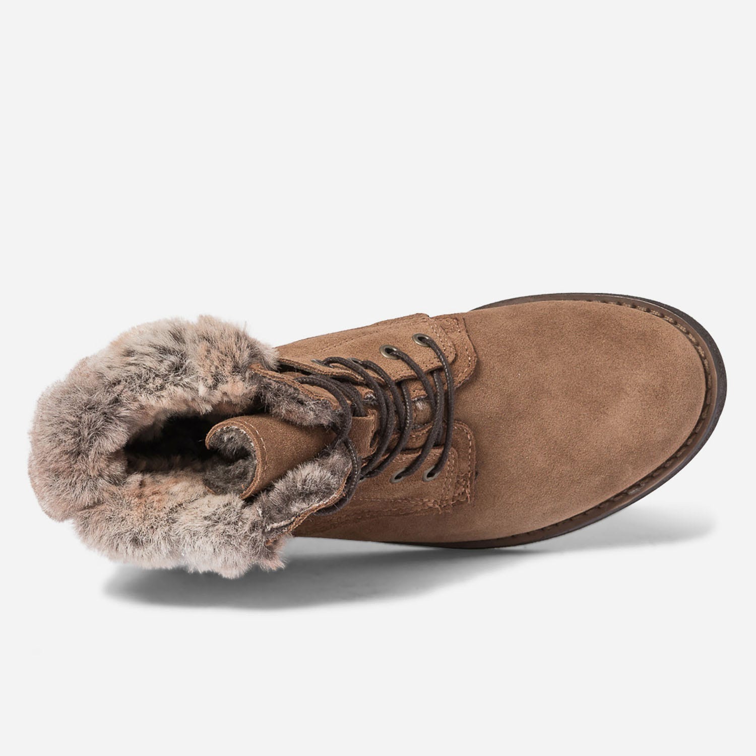 Bottine camel fourrée en cuir velours