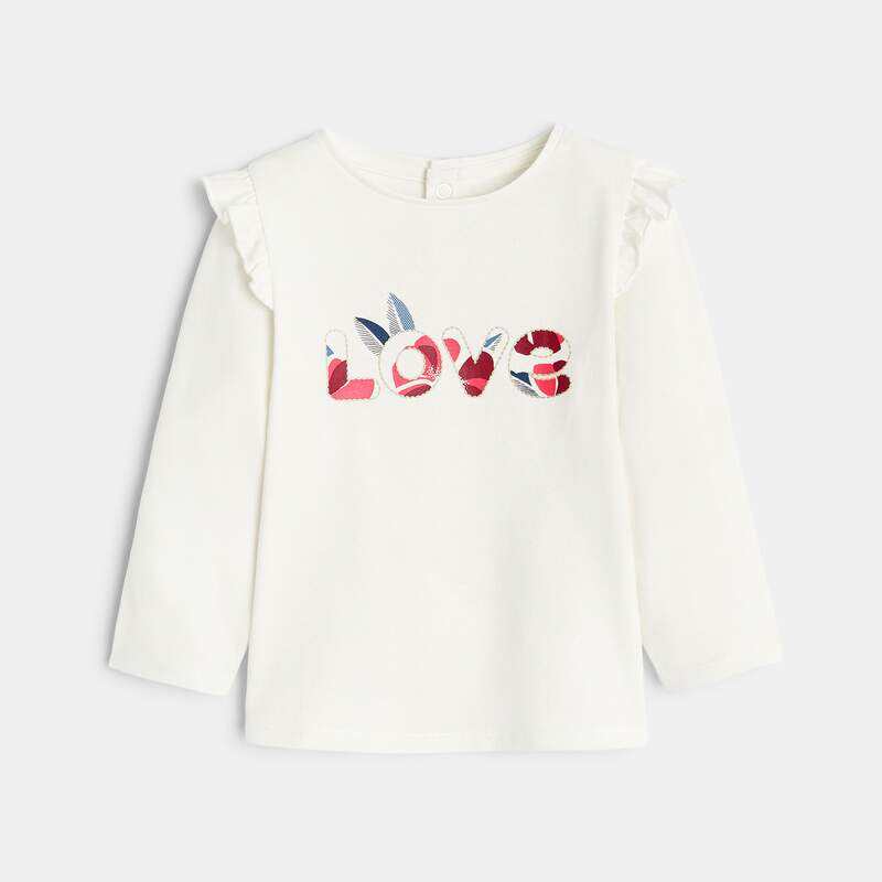 T-shirt Love manches à volants blanc bébé fille