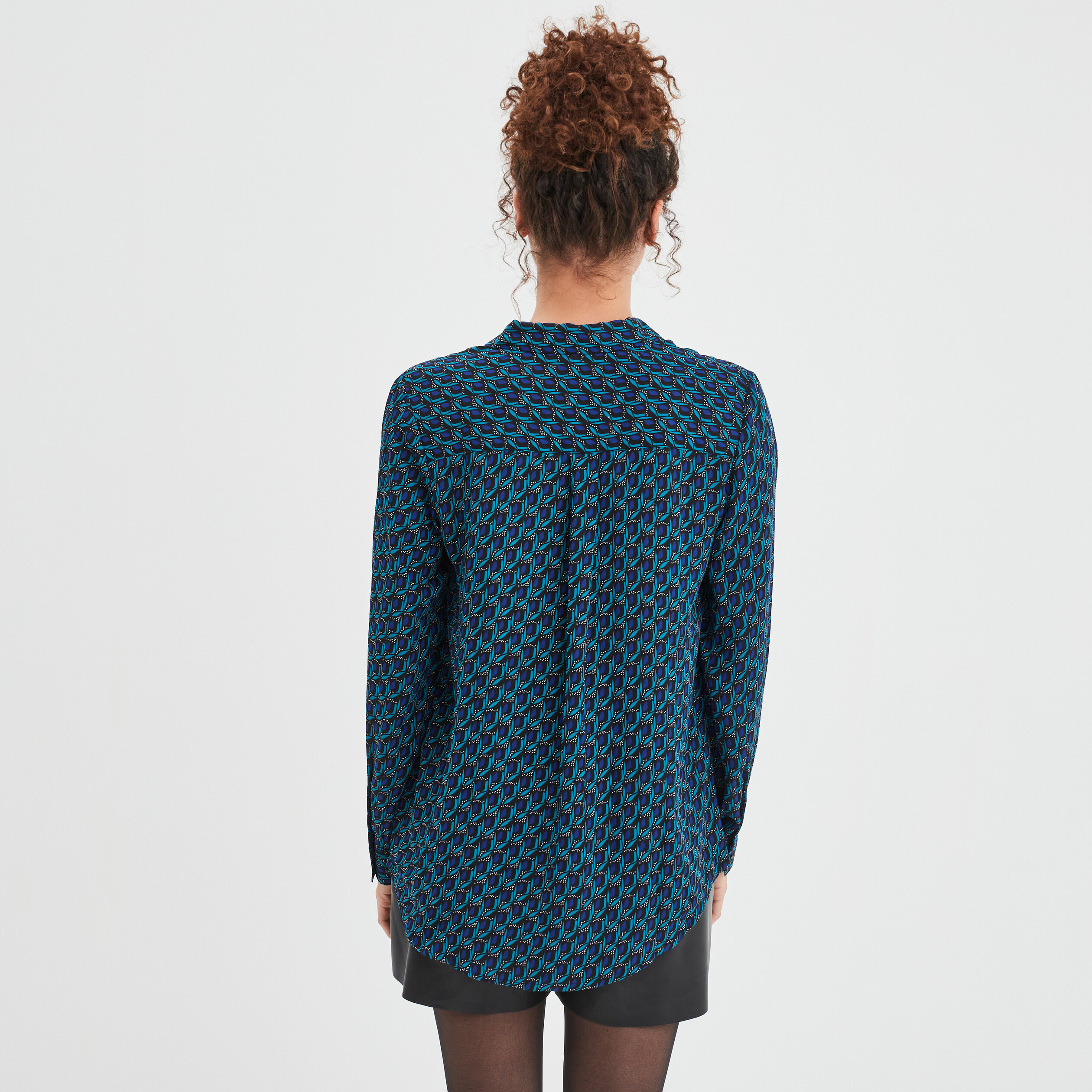 Chemise manches longues en crêpe bleu marine femme | La Halle
