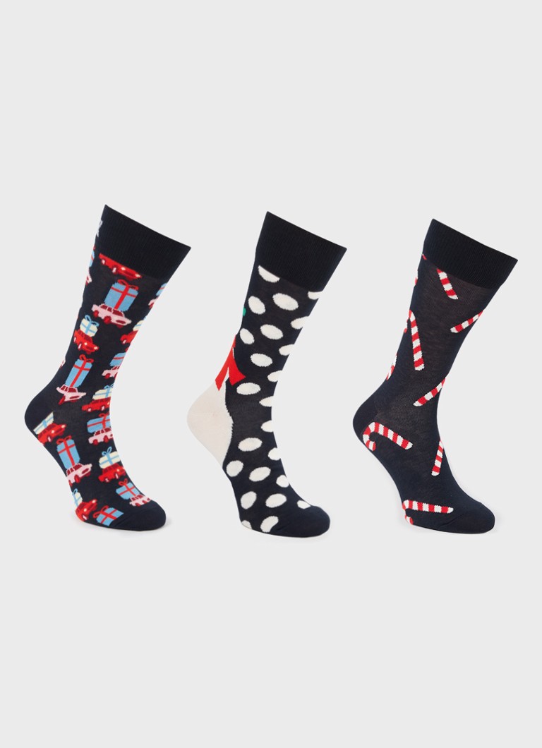 Șosete de Crăciun cu imprimeu Happy Socks, vândute în pachete de 3 într-o cutie cadou.
