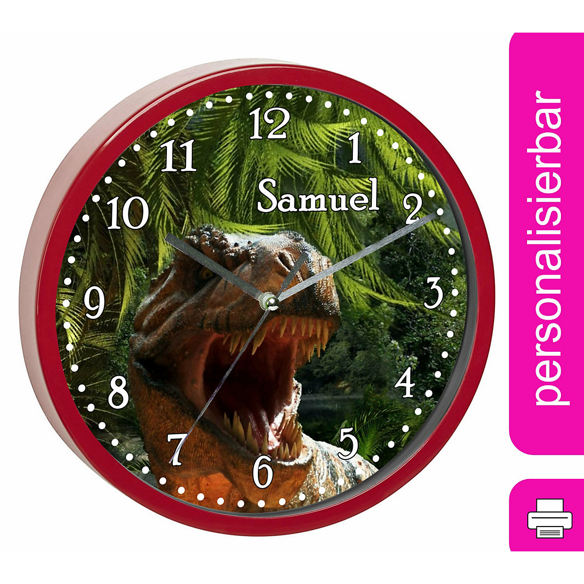 Kinder Wanduhr personalisiert mit Name T-Rex
