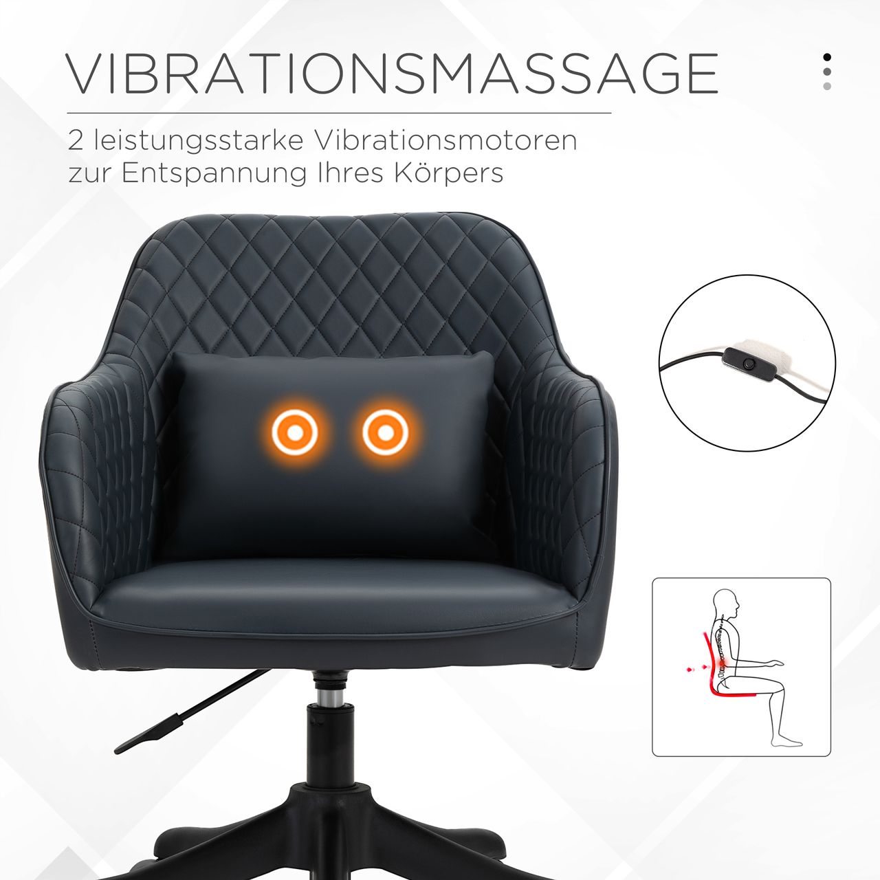 Vinsetto Massage Bürostuhl Vibrationsfunktion Massagefunktion PU Anthrazitgrau