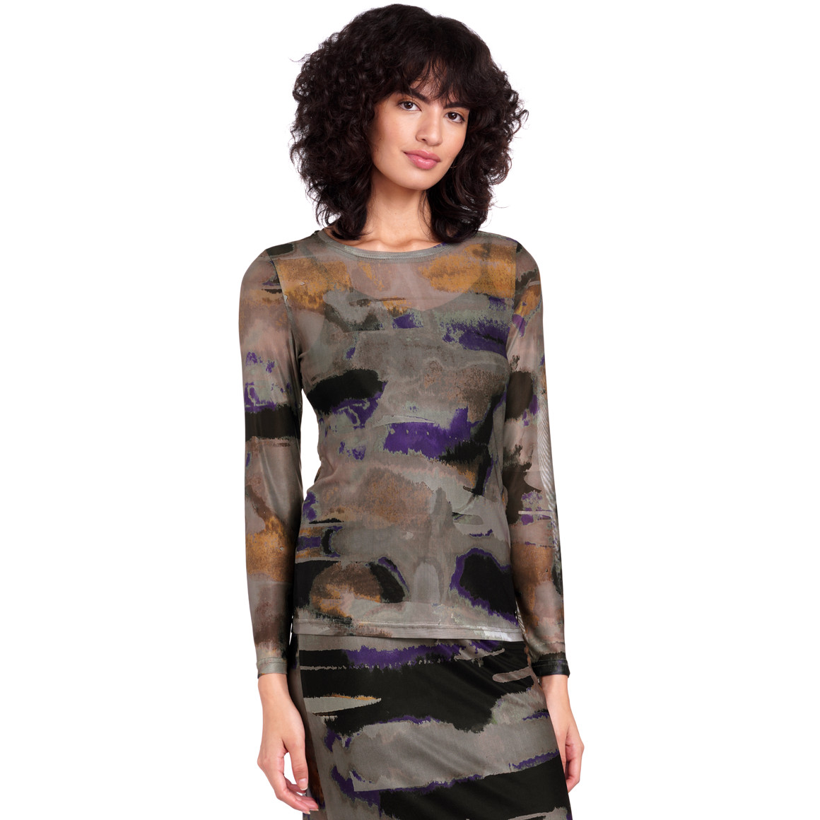 Damen Langarmshirt in semitransparenter Optik
