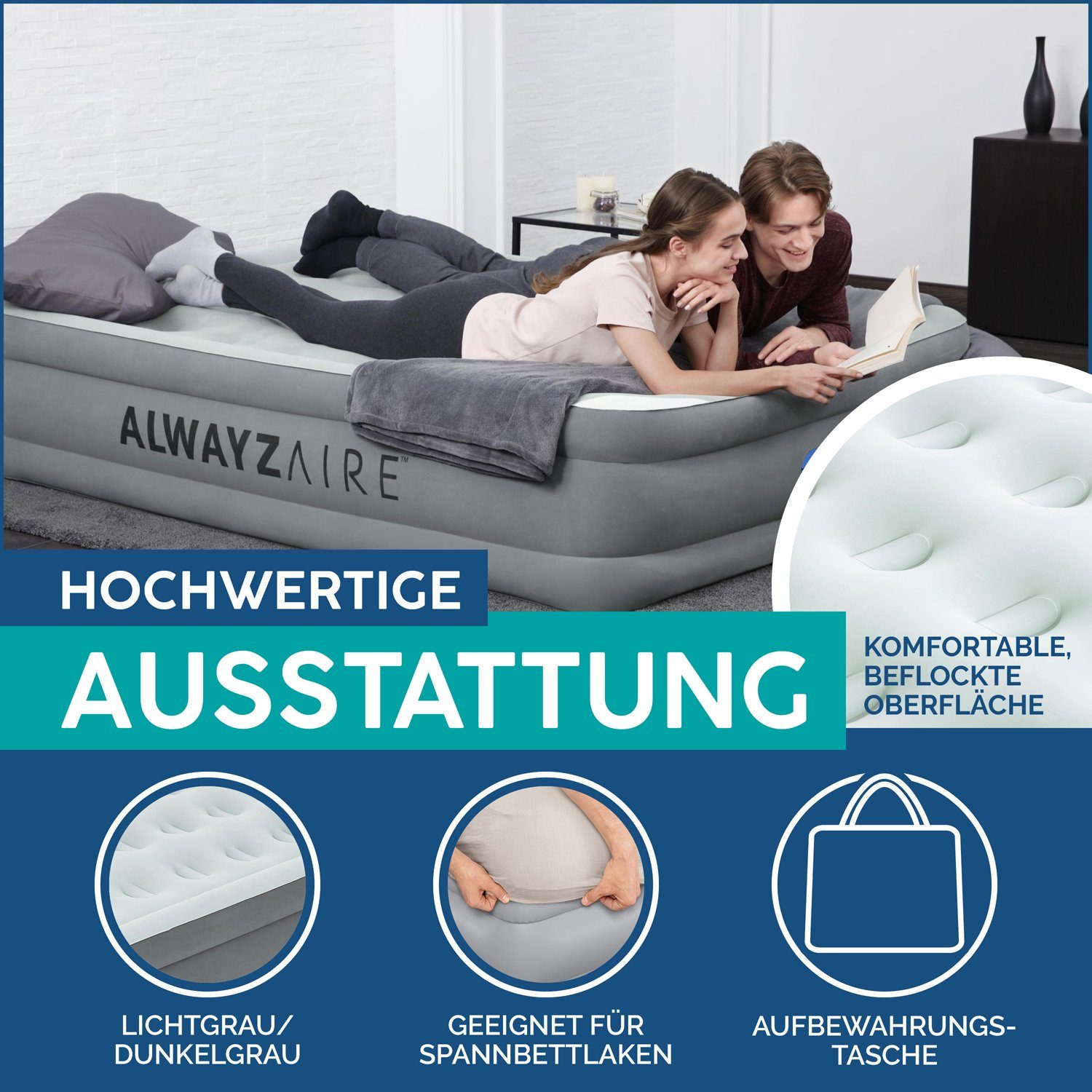 Bestway Luftbett AlwayzAire 2 Personen selbstaufblasend Nachtpumpe 203 x 152 x 46 cm