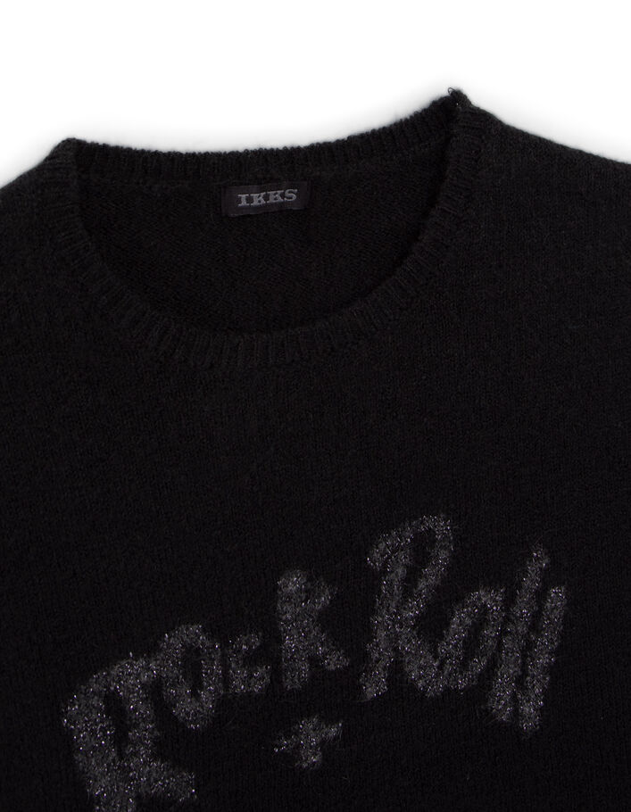 Pull noir tricot Intarsia message fille