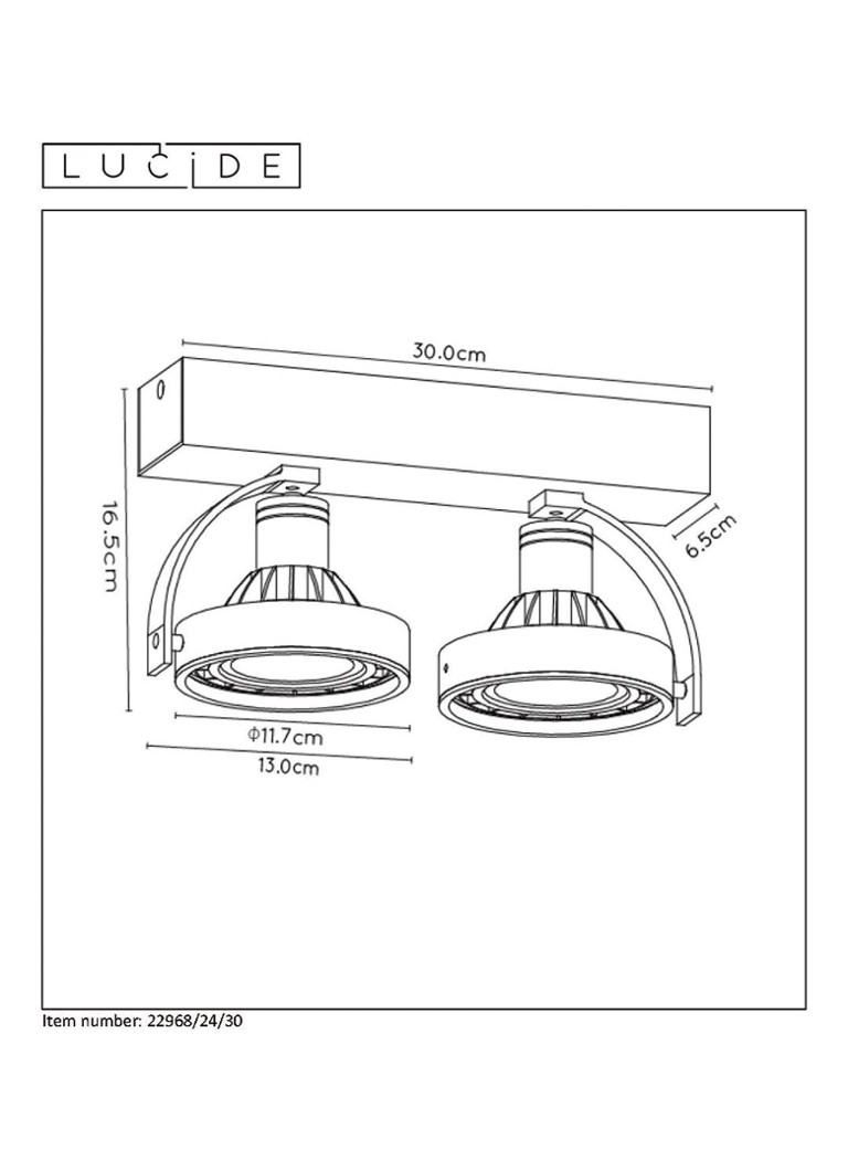 Reflektor LED Lucide Dorian o podwójnej intensywności i ciepłej temperaturze barwowej.