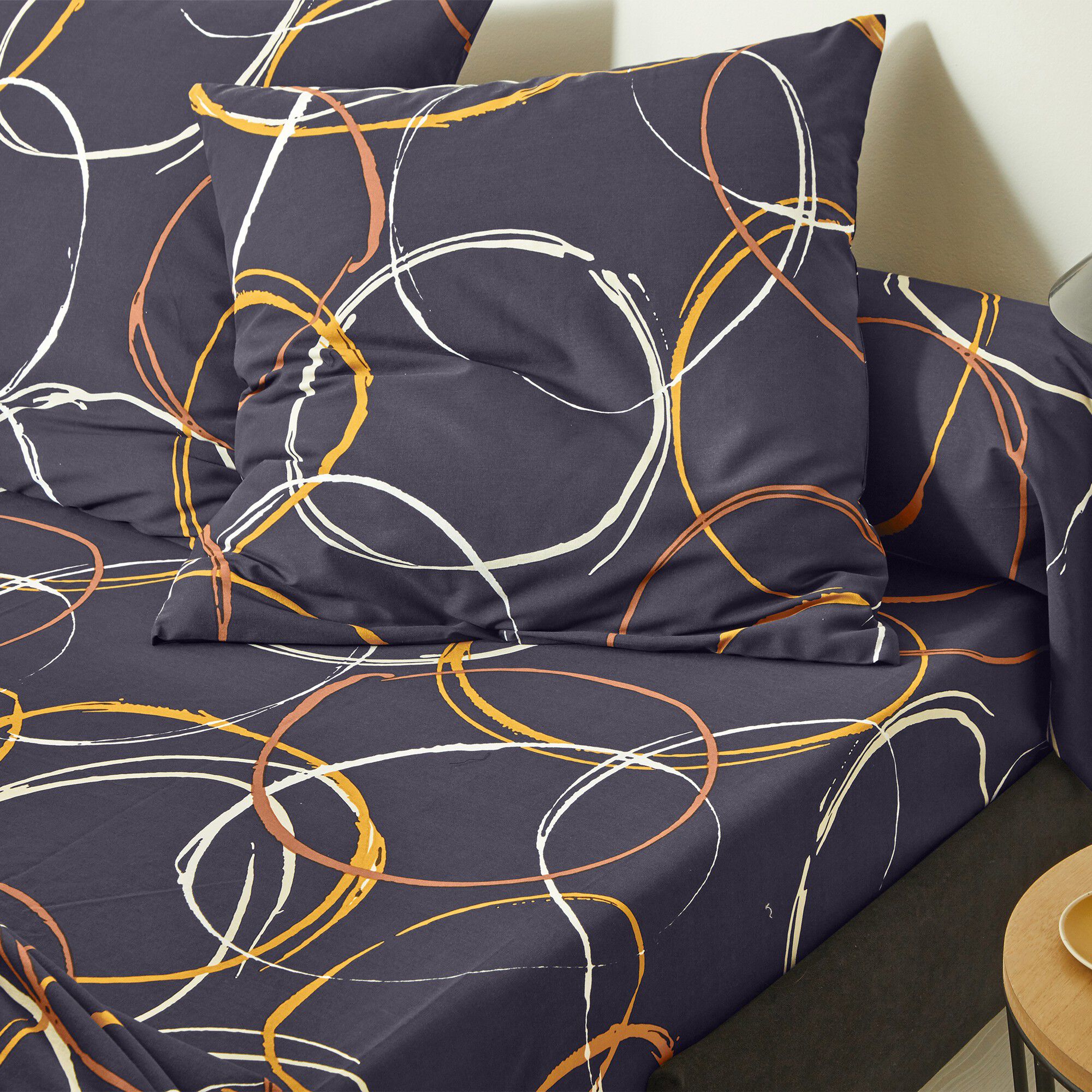 Linge de lit Noémie en polyester-coton imprimé cercles