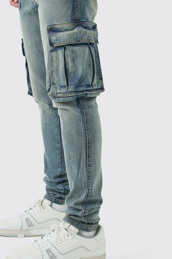 Herren Tall Skinny Cargo-Jeans mit Detail