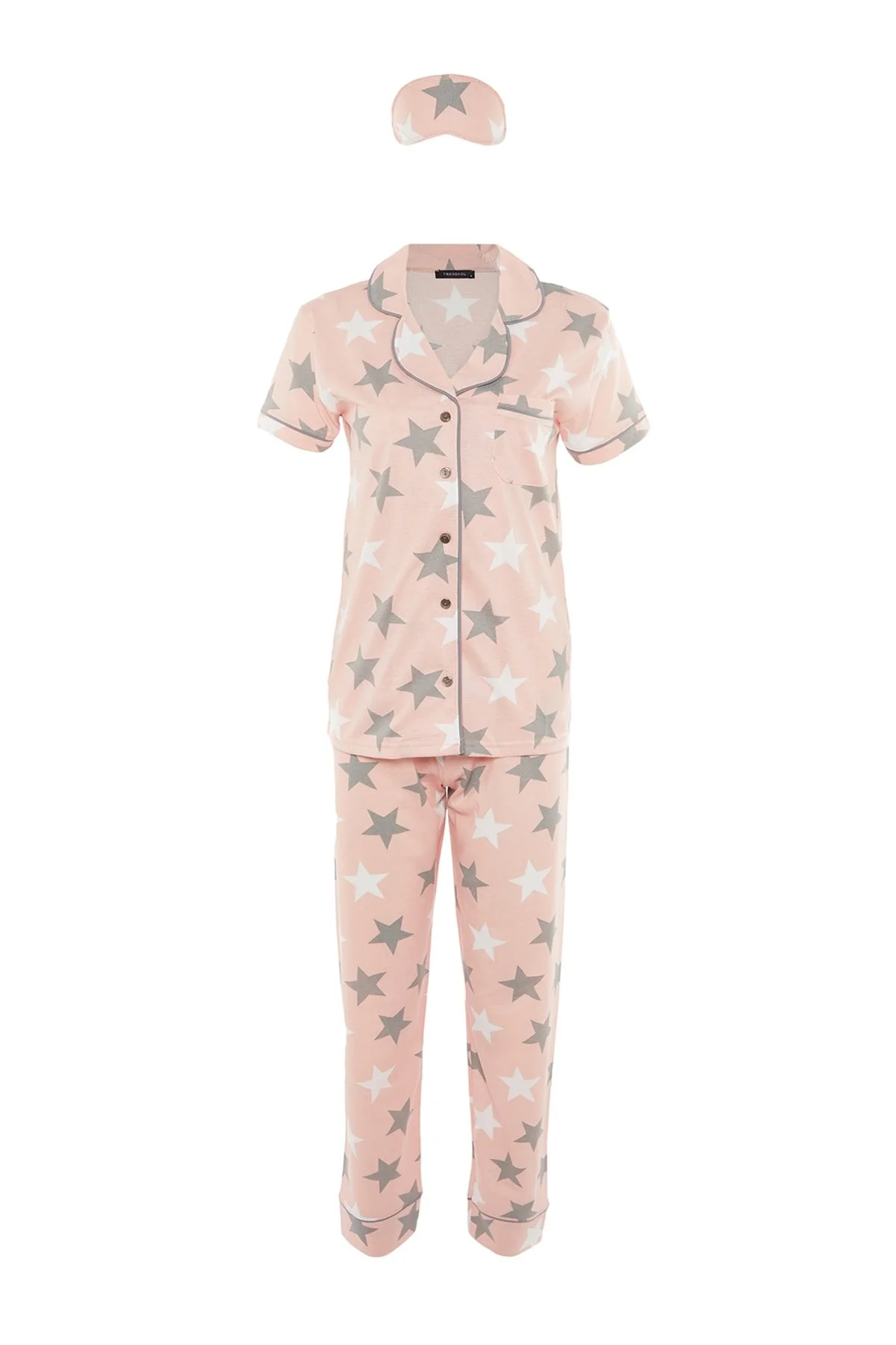 Trendyol Collection  Gestricktes Pyjama-Set aus sternenklarem Hemd und Hose aus Puderbaumwolle THMSS21PT0786