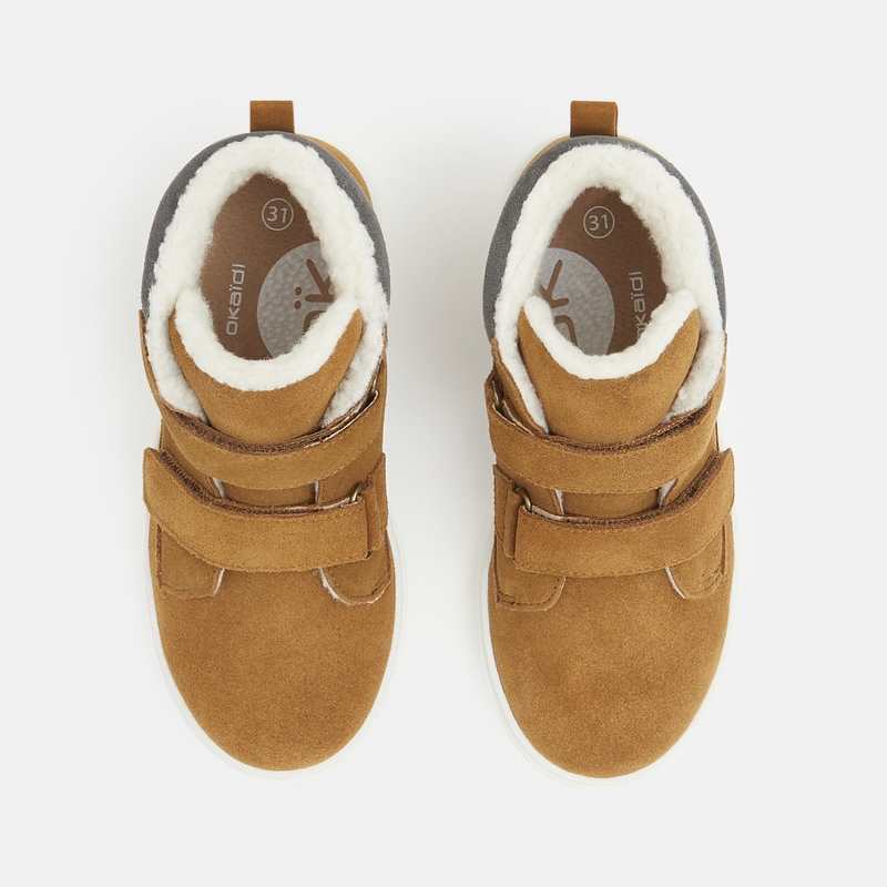 Chaussure montante mix matières à scratchs marron garçon
