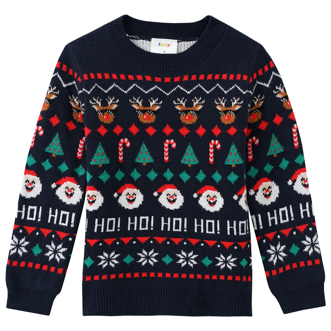 Jungen Weihnachtspullover mit Allover-Motiv dunkelblau / rot / grün