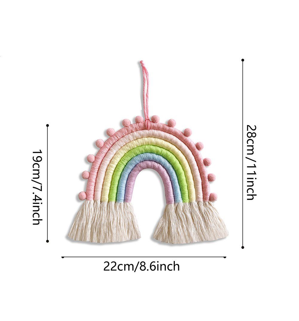 Wandteppich Gewebter Regenbogen Wandbehang Deko, 22cm Rosa Tuch Boho Wanddeko, Runxizhou