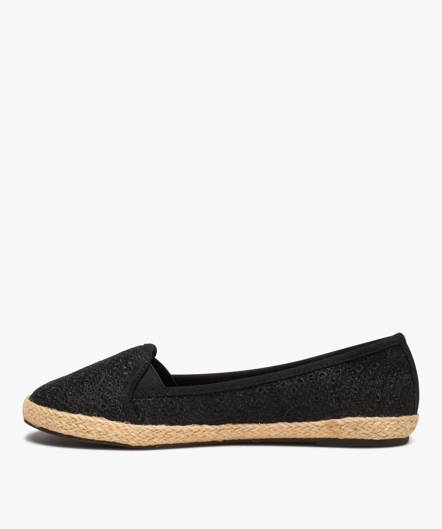 Ballerines femme en toile brodée avec semelle en corde noir | GEMO