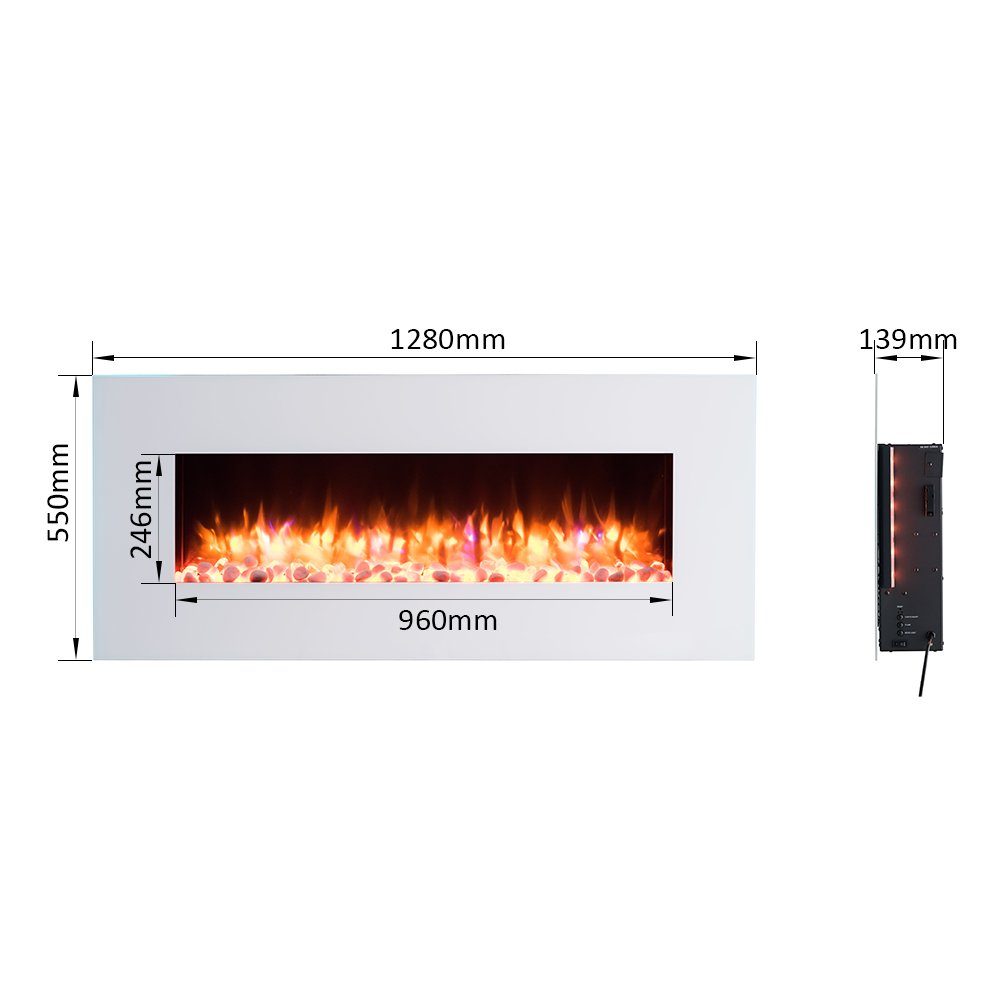 RICHEN Elektrokamin Yoash, Wandkamin mit Heizung 2000W, 3D-Flammeneffekt, LED-Beleuchtung, Fernbedienung, Timer, Thermostat